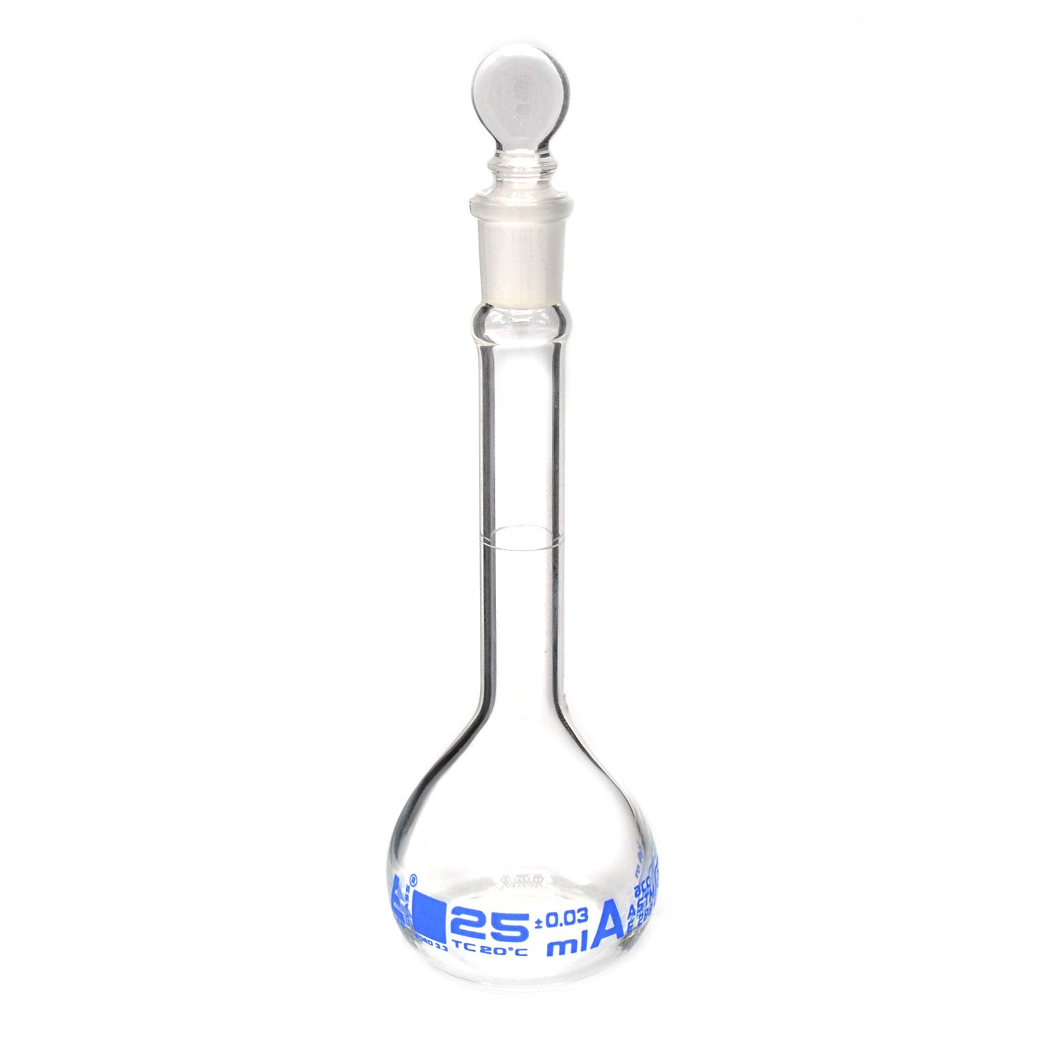 10 mL Class A Volumetric Flask with Glass Stopper – Blue Graduation, Borosilicate Glass, ASTM Precision – Eisco Labs
