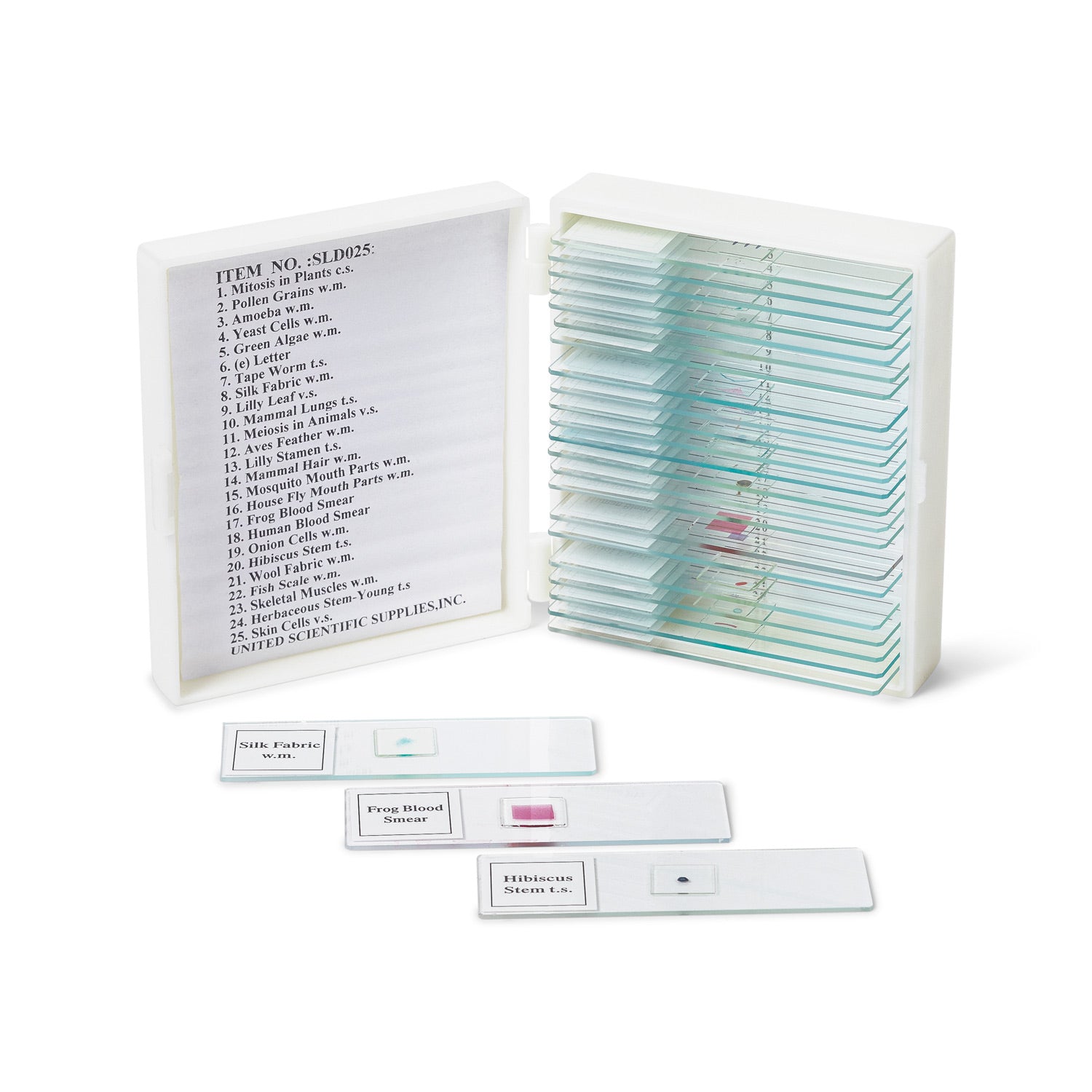 Basic Prepared Microscope Slide Set – 25 Educational Biology Samples with Glass Slides & ABS Storage Case