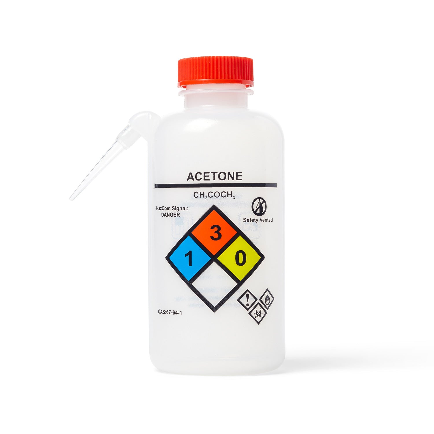 United Scientific® UniSafe™ Acetone Wash Bottle – 500mL LDPE Unitary Squeeze Bottles with GHS Labeling (Pack of 6)