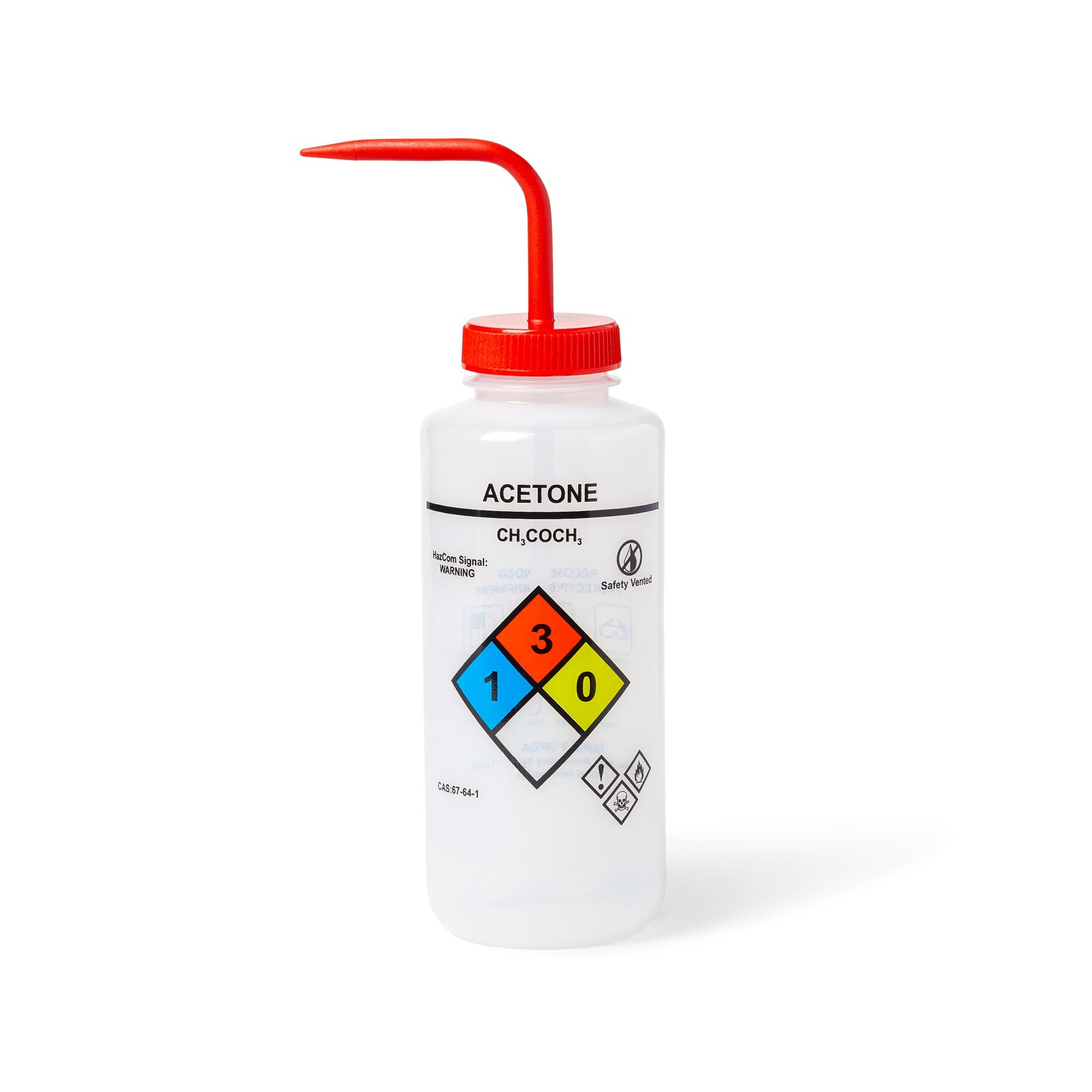 United Scientific® UniSafe™ Acetone Vented Wash Bottle, 1000mL – GHS Compliant LDPE Safety Bottle