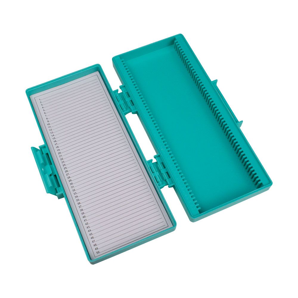 United Scientific® Hinged Plastic Slide Storage Box – Holds 25 Standard Microscope Slides