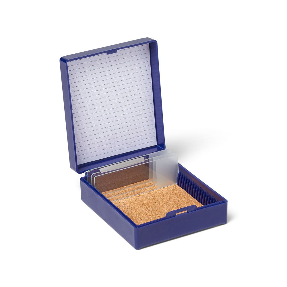 United Scientific® 25-Place Microscope Slide Storage Box – ABS Plastic, White – Secure Slide Holder with Cork Lining