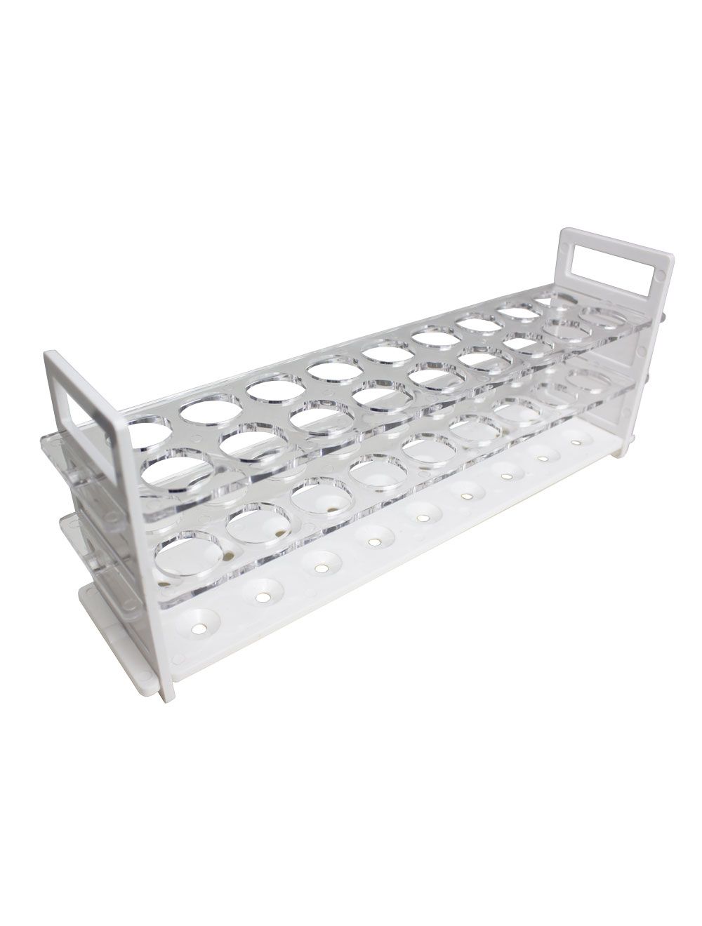 United Scientific® Polycarbonate Test Tube Rack – 12-Place, 25mm Tube Capacity, White Base with Clear Tiers, Autoclavable