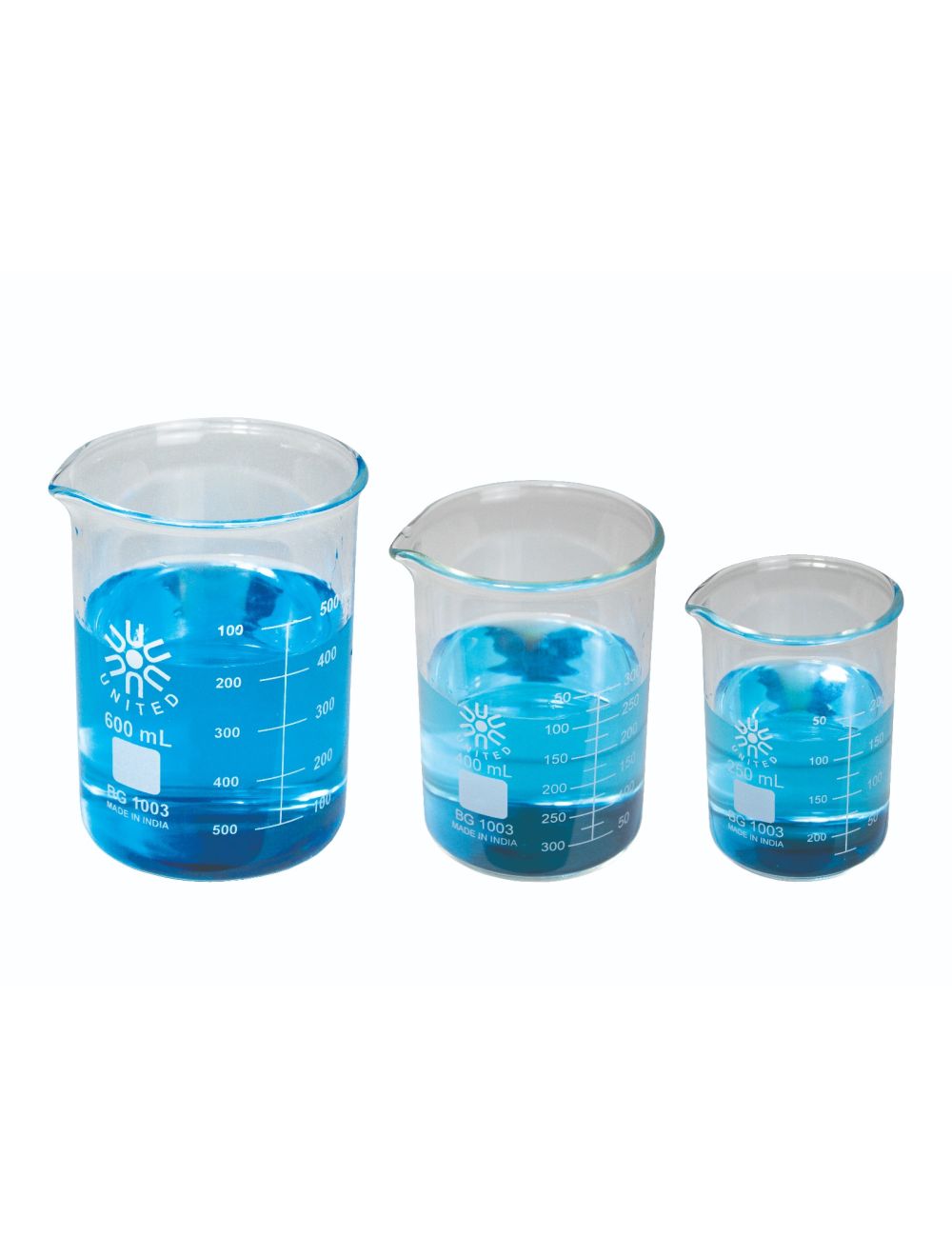 United Scientific® Heavy-Duty Borosilicate Glass Beaker Set – 3-Pack (250mL, 400mL, 600mL)
