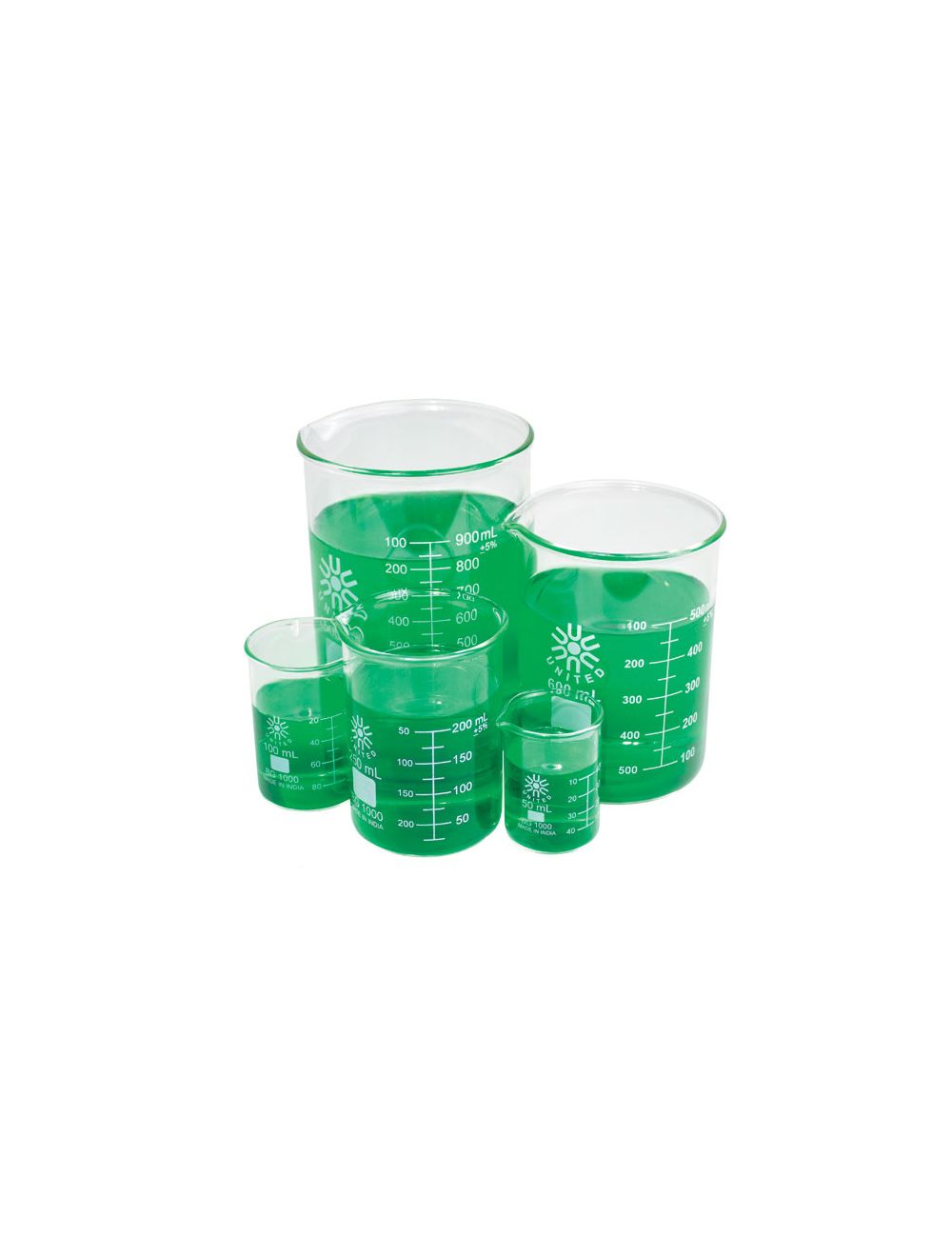 United Scientific® Borosilicate Glass Beaker Set – 5 Piece Lab Starter Kit (50mL–1000mL)