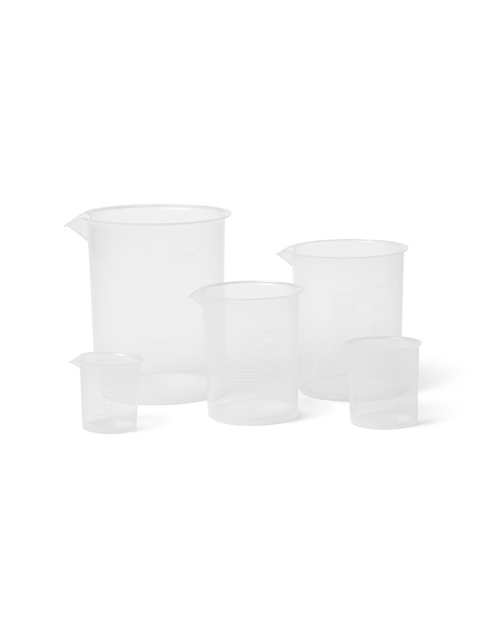 Plastic Beaker Set of 5 – Graduated Polypropylene Beakers (50ml to 1000ml) | United Scientific® Labware