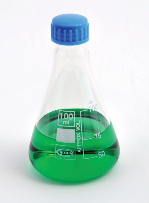 United Scientific Erlenmeyer Flask with Screw Cap, Borosilicate Glass