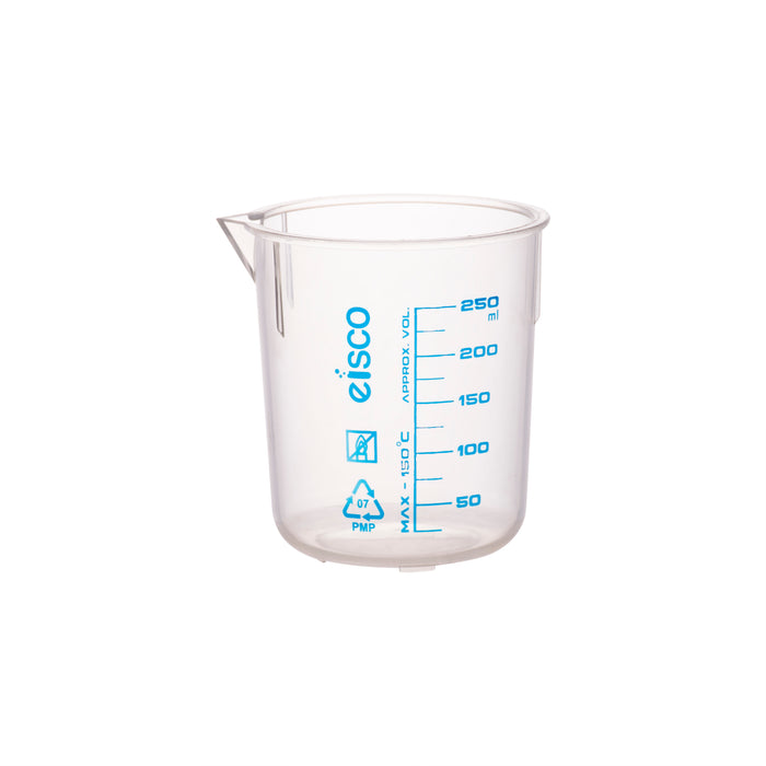 100mL TPX Plastic Beaker with Spout – Blue Graduations, Heat & Chemical Resistant Lab Beaker – Eisco Labs