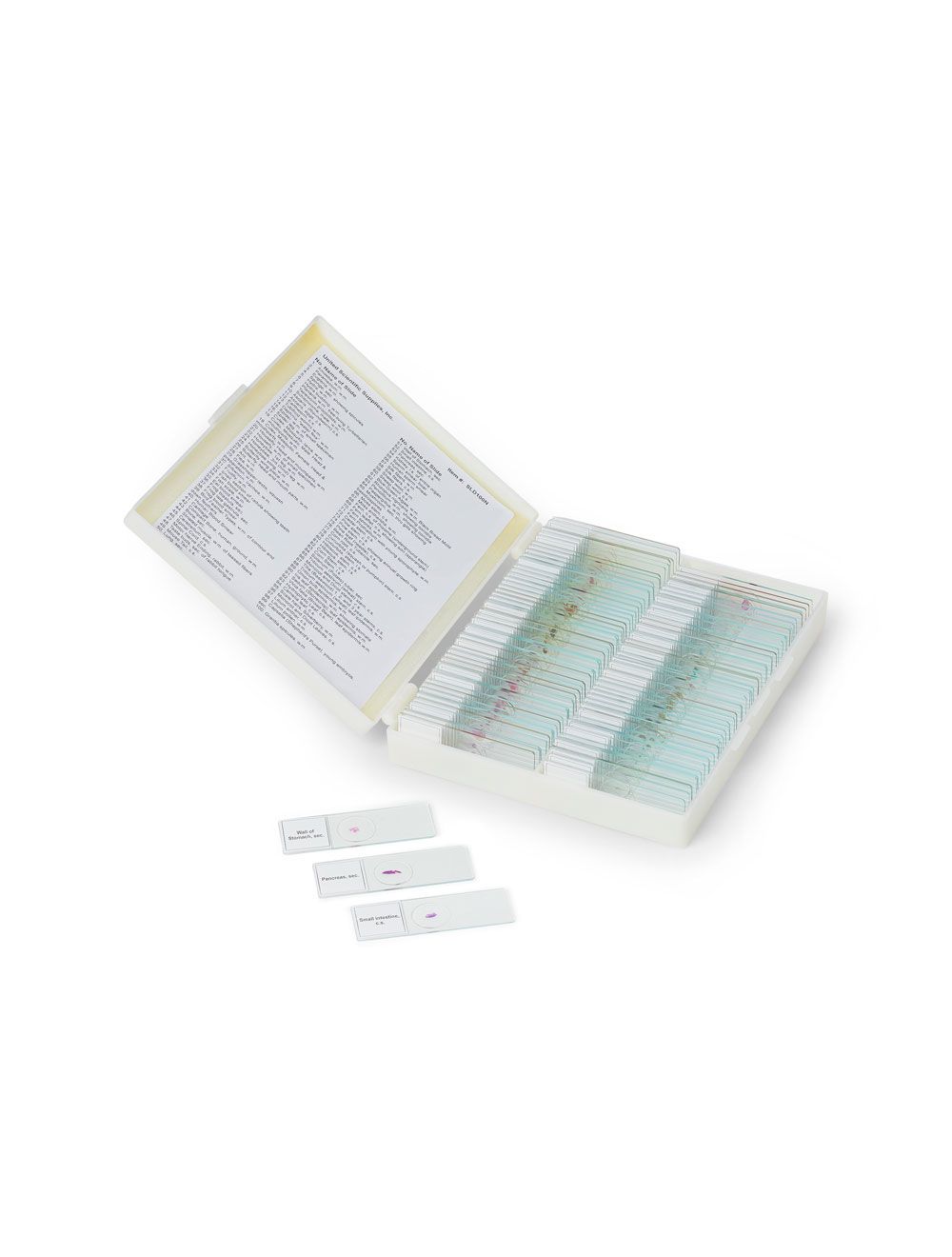 Prepared Microscope Slide Set of 100 – Comprehensive Biology Glass Slides with Printed Key & Durable Storage Case