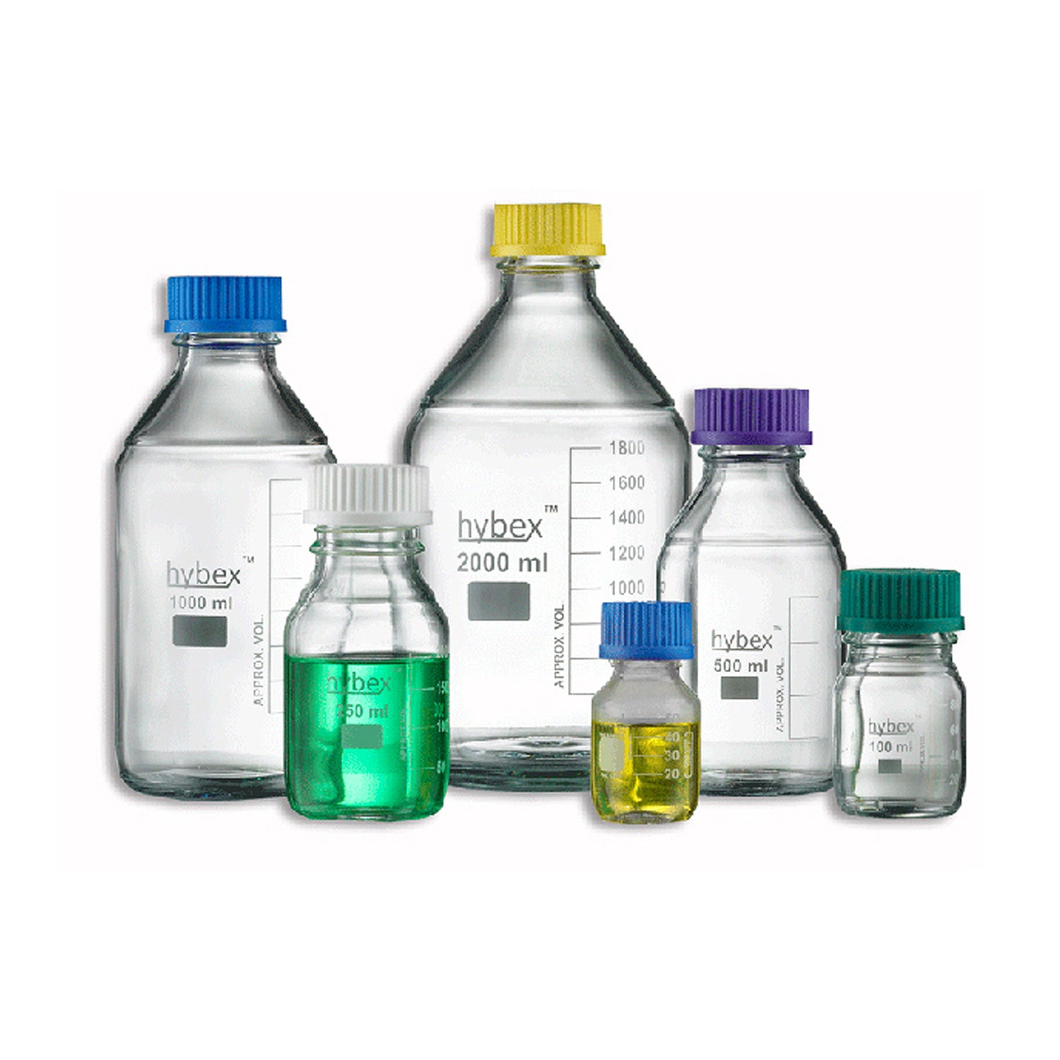 hybex™ Borosilicate Glass Media Storage Bottle with GL Cap – Multiple Sizes Available
