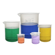 5-Piece Polypropylene Plastic Beaker Set – 50ml, 100ml, 250ml, 500ml & 1000ml – Raised Graduations, Non-Drip Spout – Lab, Classroom & Home Use