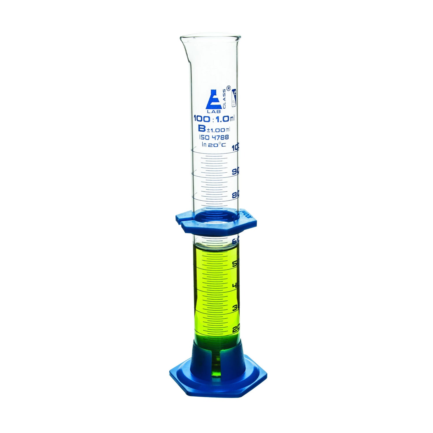 50mL Class B Borosilicate Glass Measuring Cylinder with Plastic Hexagonal Base & Protective Collar – Eisco Labs