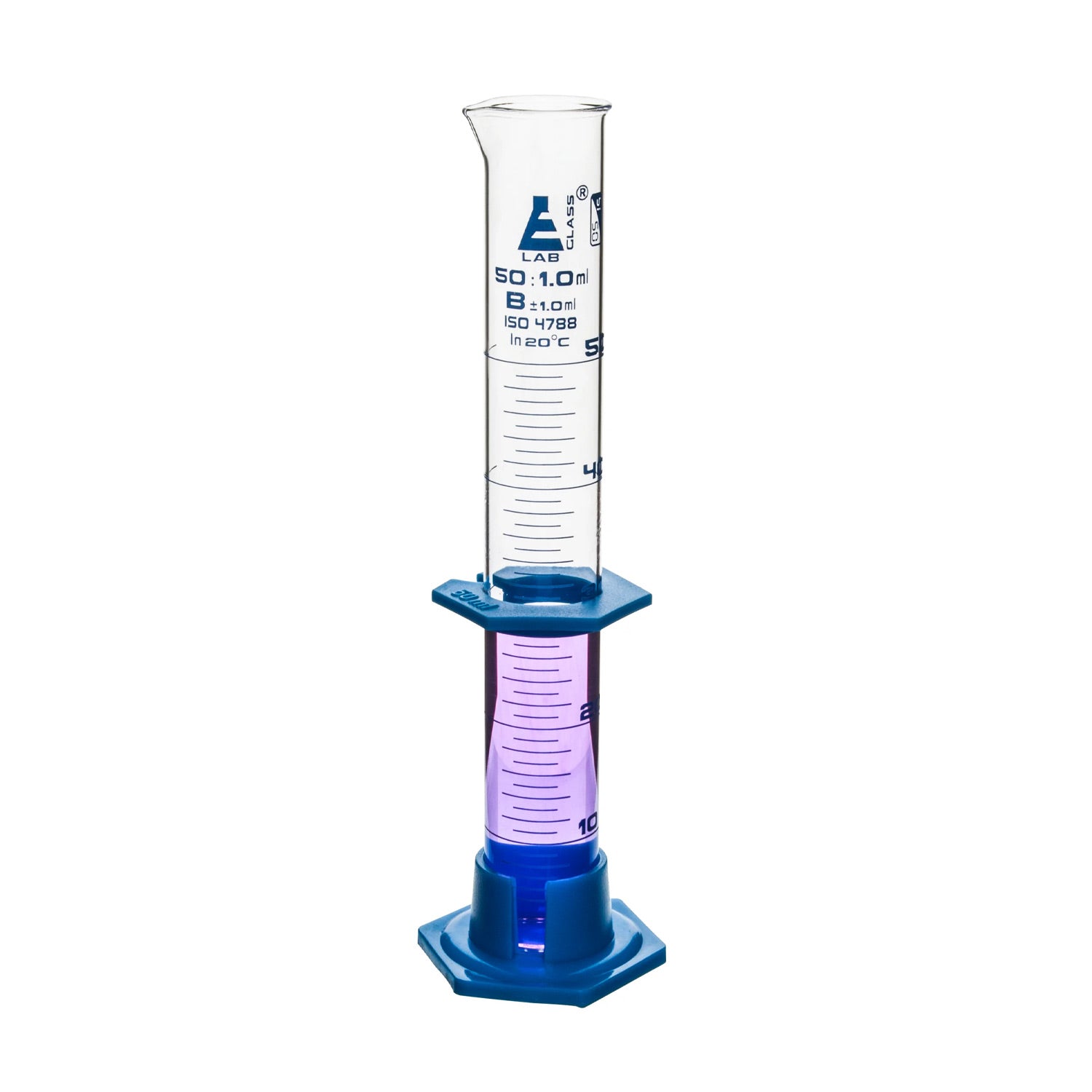 50mL Class B Borosilicate Glass Measuring Cylinder with Plastic Hexagonal Base & Protective Collar – Eisco Labs