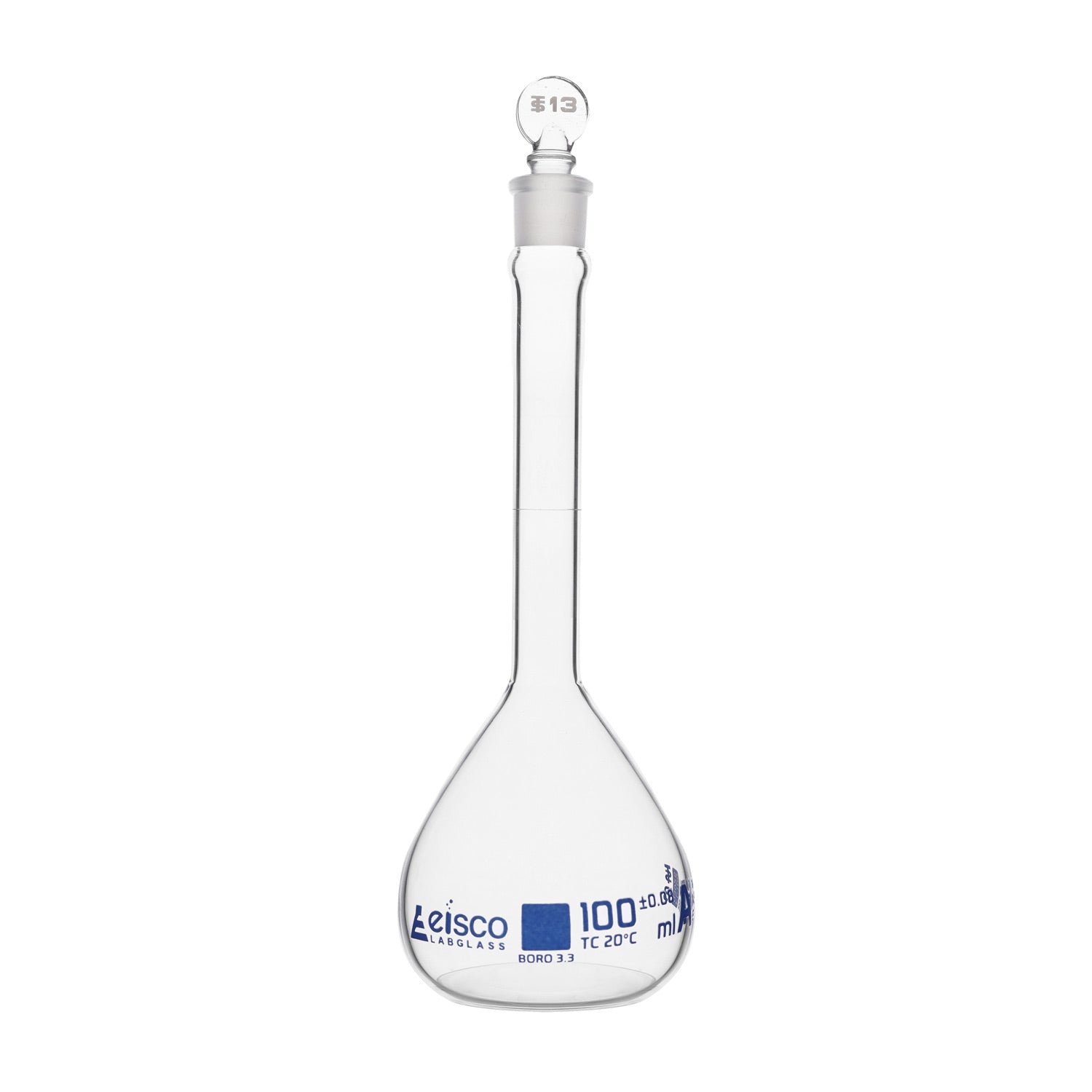 10 mL Class A Volumetric Flask with Glass Stopper – Blue Graduation, Borosilicate Glass, ASTM Precision – Eisco Labs