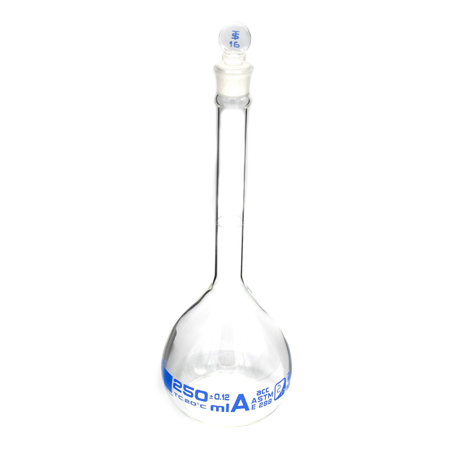 10 mL Class A Volumetric Flask with Glass Stopper – Blue Graduation, Borosilicate Glass, ASTM Precision – Eisco Labs