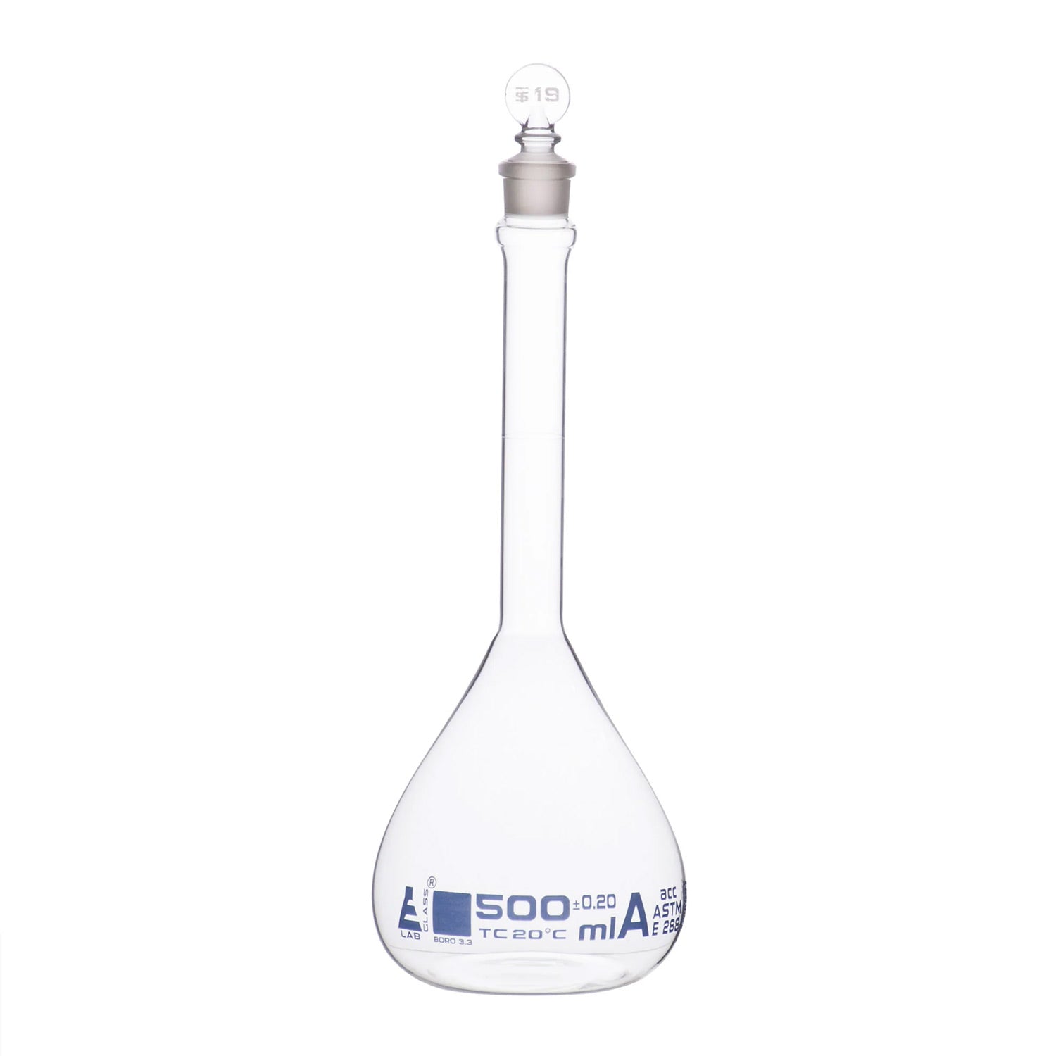 10 mL Class A Volumetric Flask with Glass Stopper – Blue Graduation, Borosilicate Glass, ASTM Precision – Eisco Labs