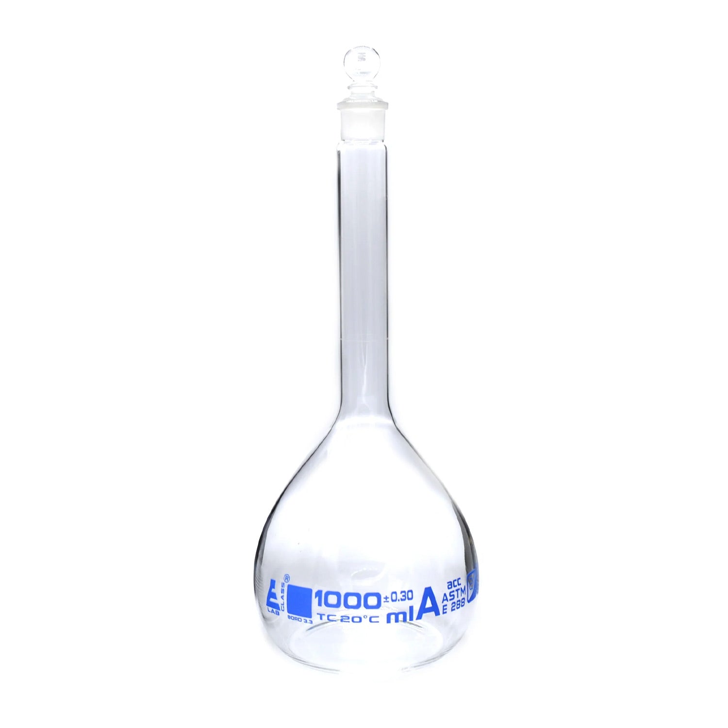 10 mL Class A Volumetric Flask with Glass Stopper – Blue Graduation, Borosilicate Glass, ASTM Precision – Eisco Labs