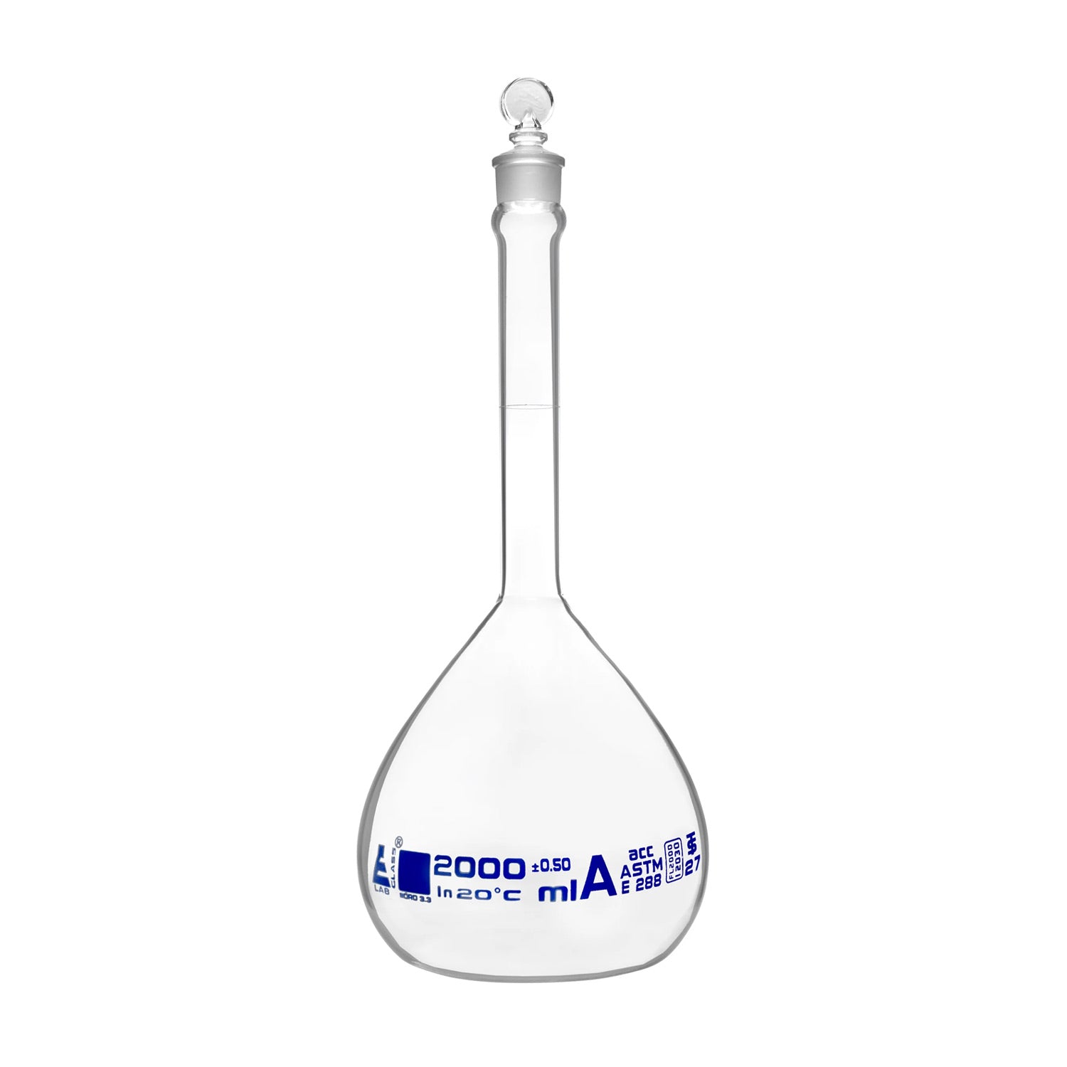 10 mL Class A Volumetric Flask with Glass Stopper – Blue Graduation, Borosilicate Glass, ASTM Precision – Eisco Labs