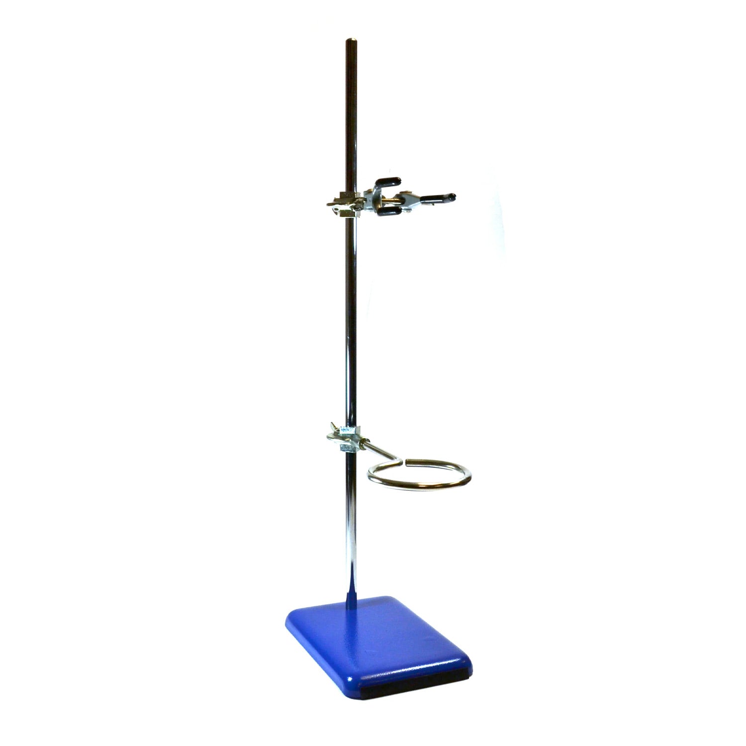 Eisco Labs 4-Piece Retort Stand Set – Steel Base 8"x5", 23.6" Stainless Steel Rod, 3" Support Ring & 3-Prong Clamp – Laboratory Stand for Chemistry & Science Experiments