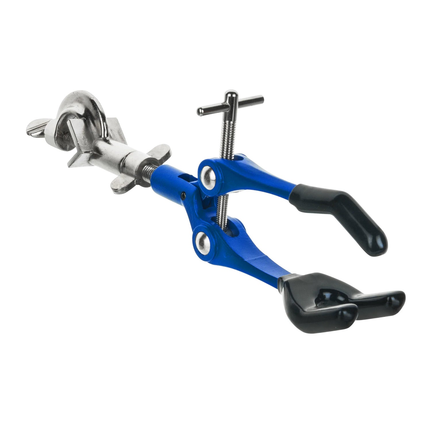 3 Finger Extension Clamp with Swivel Bosshead – Zinc Alloy, Vinyl-Coated Jaws, 3.4" (8.5 cm) Max Opening – Laboratory Retort Clamp for Beakers, Flasks & Test Tubes