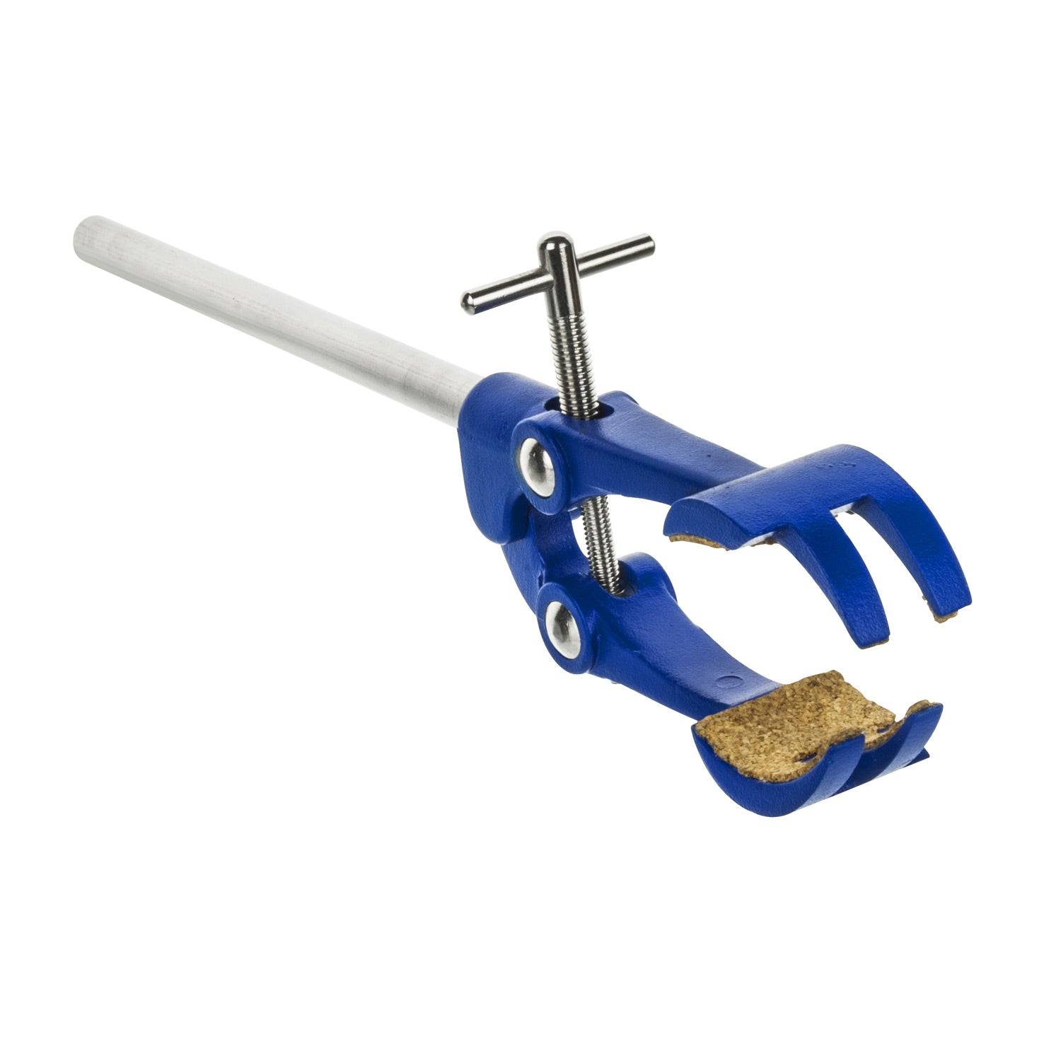 4-Prong Cork Lined Laboratory Clamp with Stainless Steel Rod – 4.1" Max Opening | Zinc Die Cast, Slip-Resistant Lab Equipment Holder