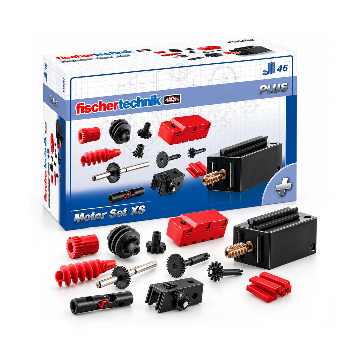 fischertechnik Motor Set XS – 9V Geared Motor Kit with Gears & Reversing Switch, 45-Piece STEM Building Accessory (505281)