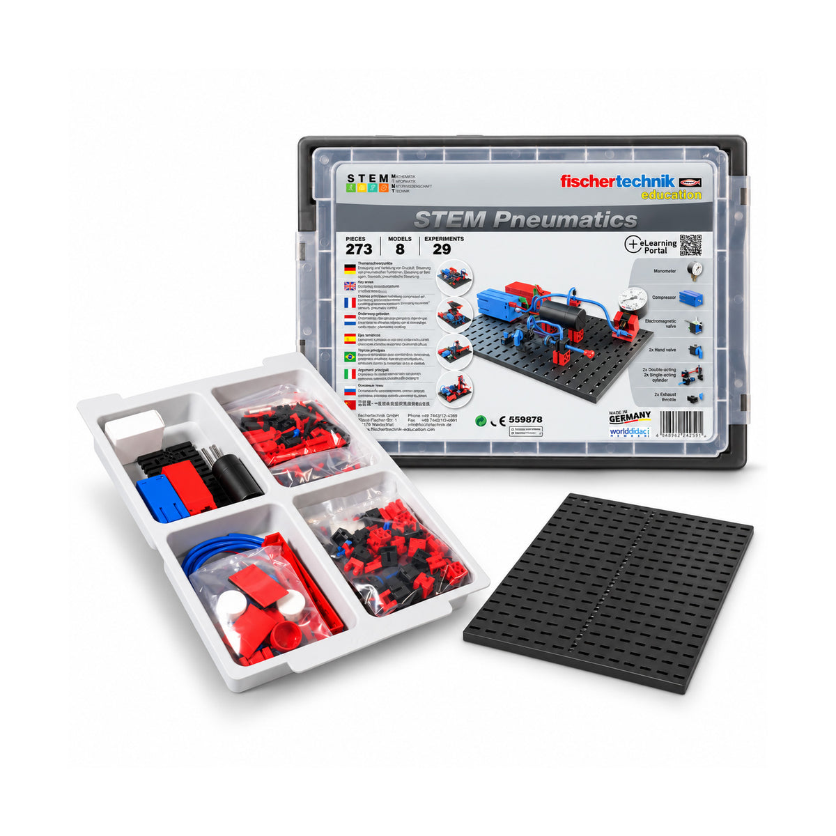 fischertechnik STEM Pneumatics Educational Engineering Kit – 8 Models, 29 Experiments, 273 Pieces | 559878