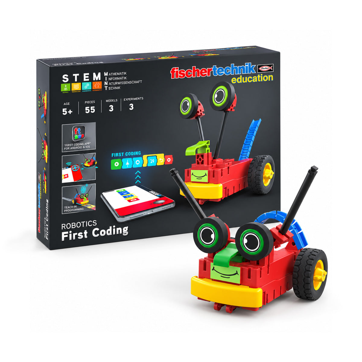 fischertechnik FIRST CODING STEM Robotics & Coding Kit for Kids Ages 5+ | 55-Piece Beginner Programming Set