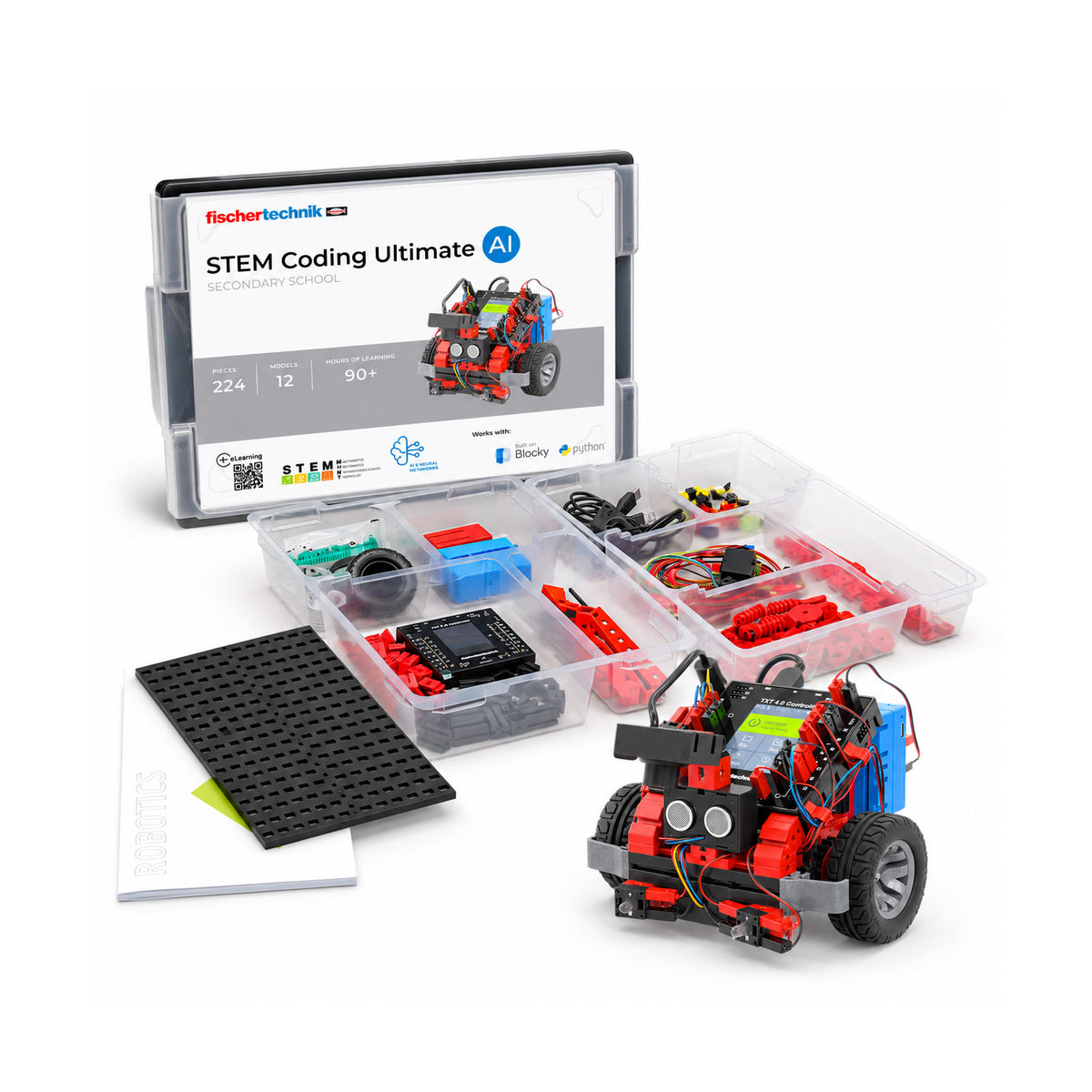 fischertechnik STEM Coding Ultimate AI Robotics & Programming Kit with TXT 4.0 Controller, 224 Pieces, 12 Models