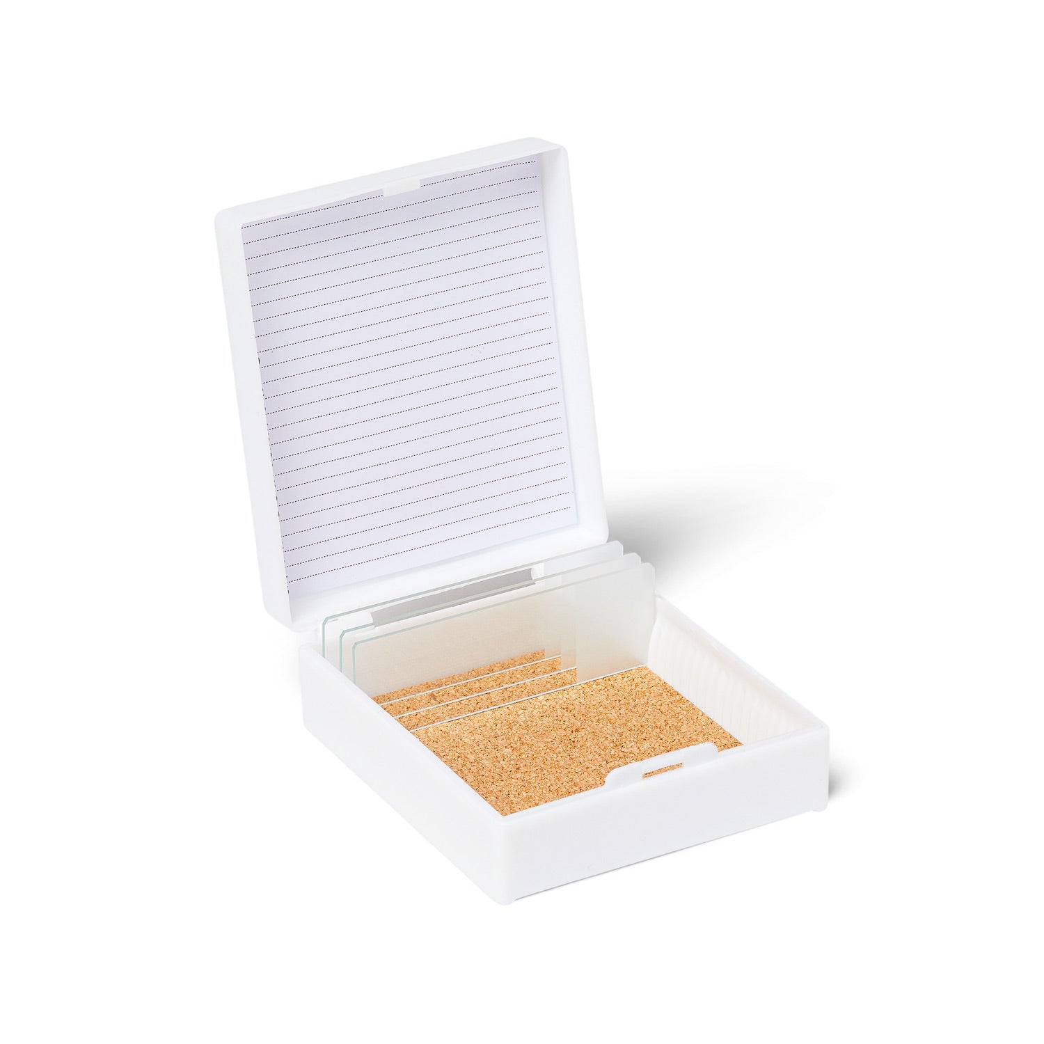 United Scientific® 25-Place Microscope Slide Storage Box – ABS Plastic, White – Secure Slide Holder with Cork Lining