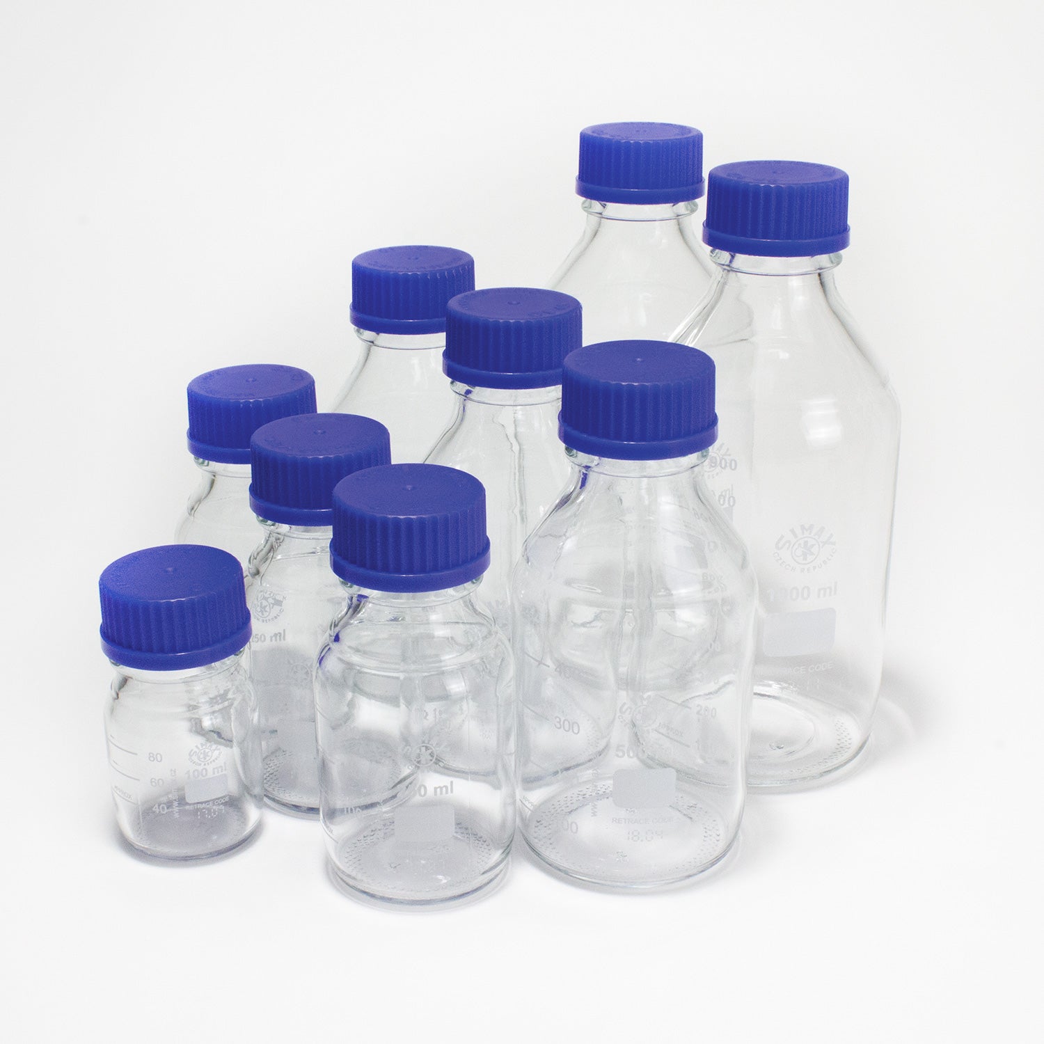 GL45 Media Bottle Starter Pack – Borosilicate Glass, Set of 10 (100mL to 1000mL)