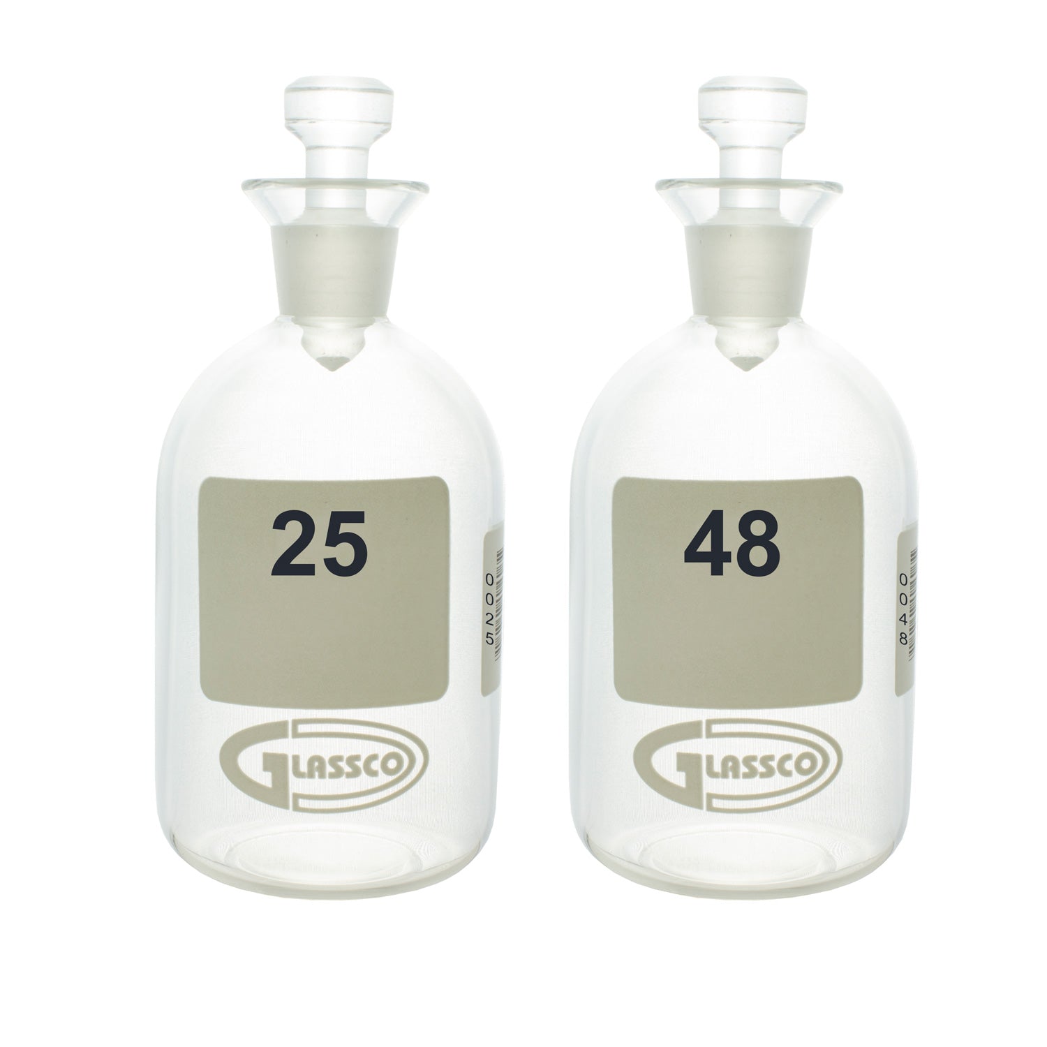 BOD Bottles, Numbered, Borosilicate Glass, with Glass Stoppers, Barcoded Options (60 mL & 300 mL)