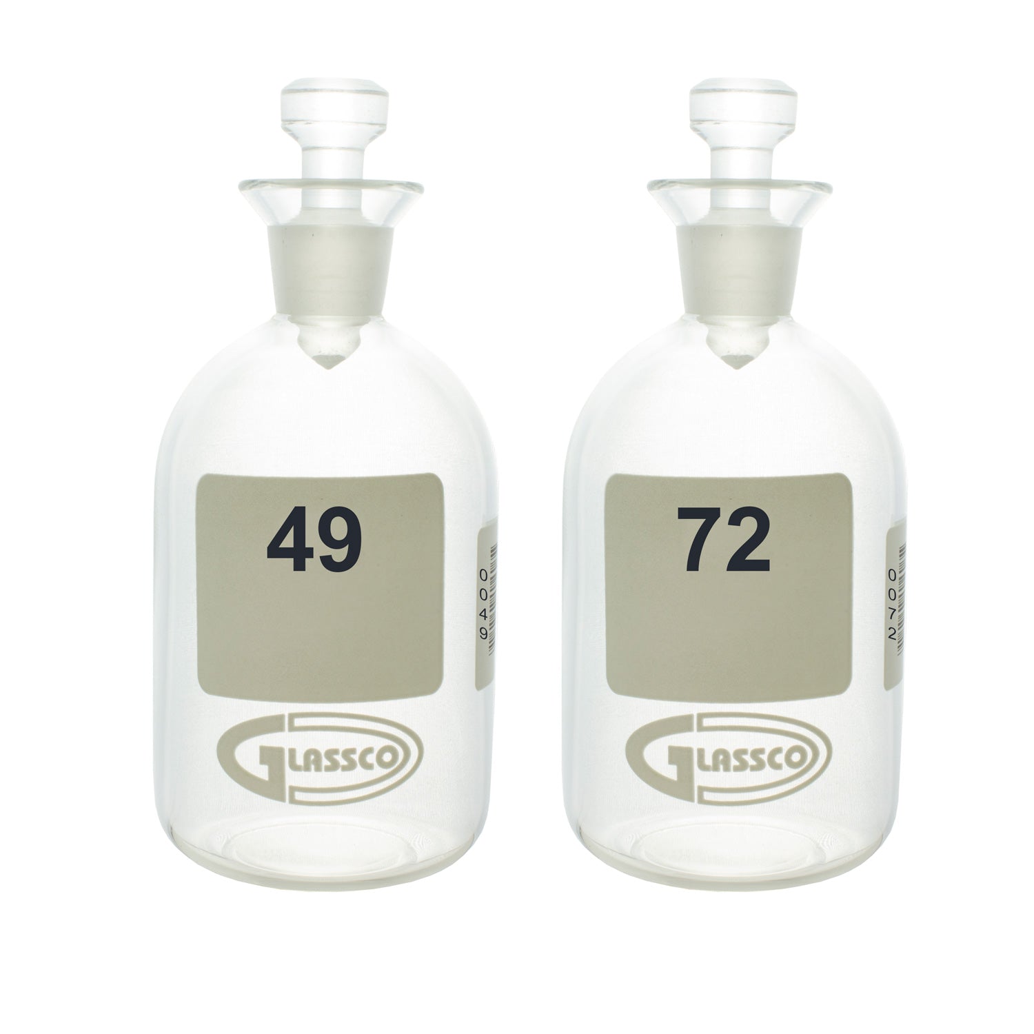 BOD Bottles, Numbered, Borosilicate Glass, with Glass Stoppers, Barcoded Options (60 mL & 300 mL)
