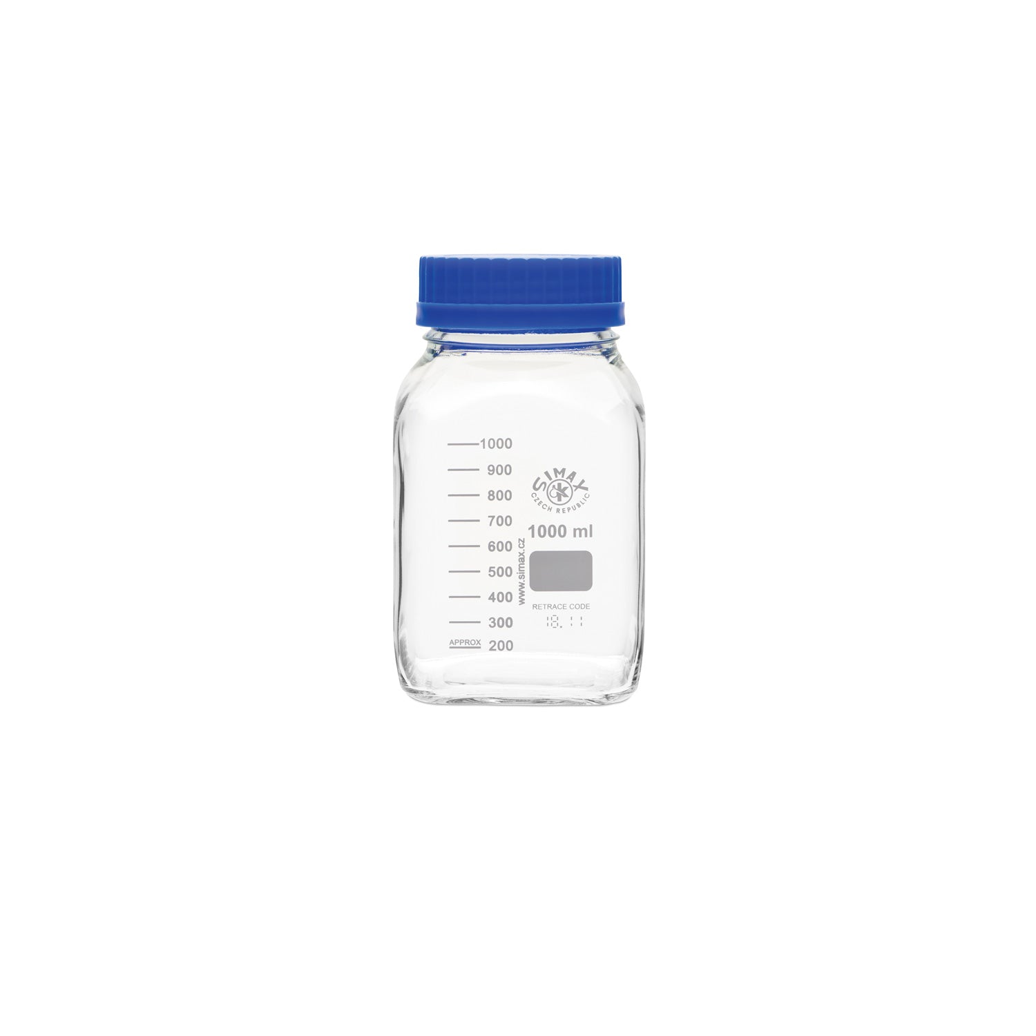GL 80 Wide Mouth Square Media Storage Bottles, Borosilicate Glass, Autoclavable, with Screw Caps (500–5000 mL)