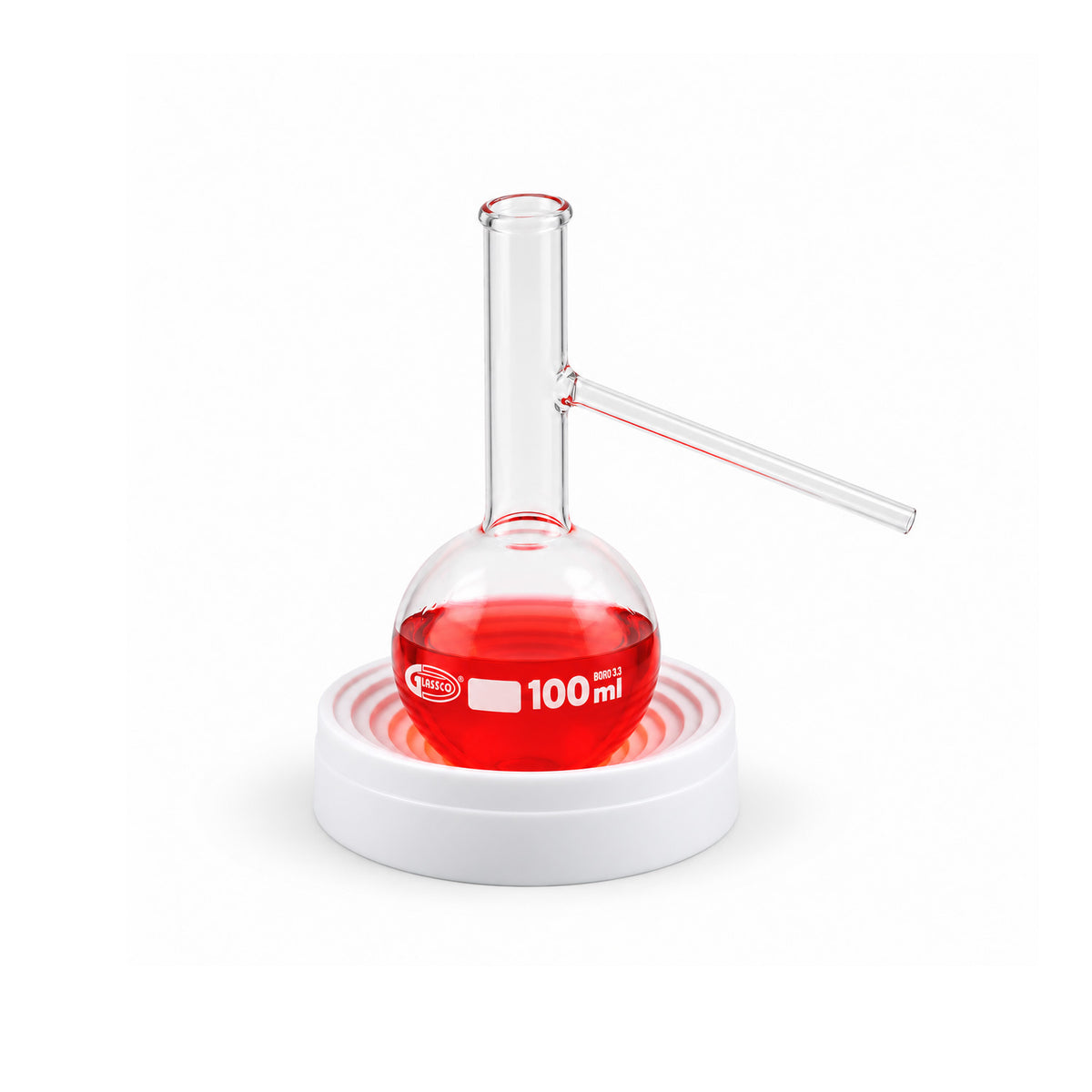 United Scientific® Borosilicate Glass Distilling Flask with Side Arm – Laboratory Distillation Flask, Multiple Sizes & Packs