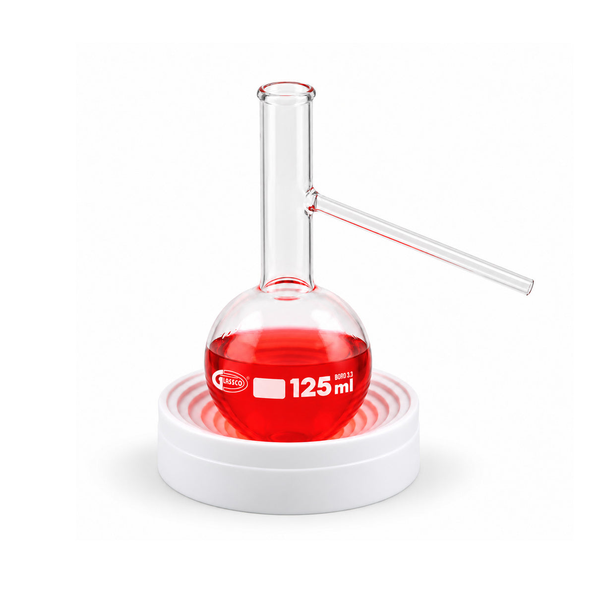 United Scientific® Borosilicate Glass Distilling Flask with Side Arm – Laboratory Distillation Flask, Multiple Sizes & Packs