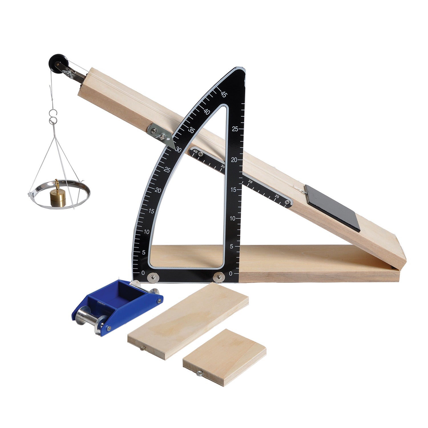 United Scientific Friction on an Inclined Plane Lab Kit – Inclined Plane with Pulley & Protractor, Hall’s Carriage, Weights & Activity Guide