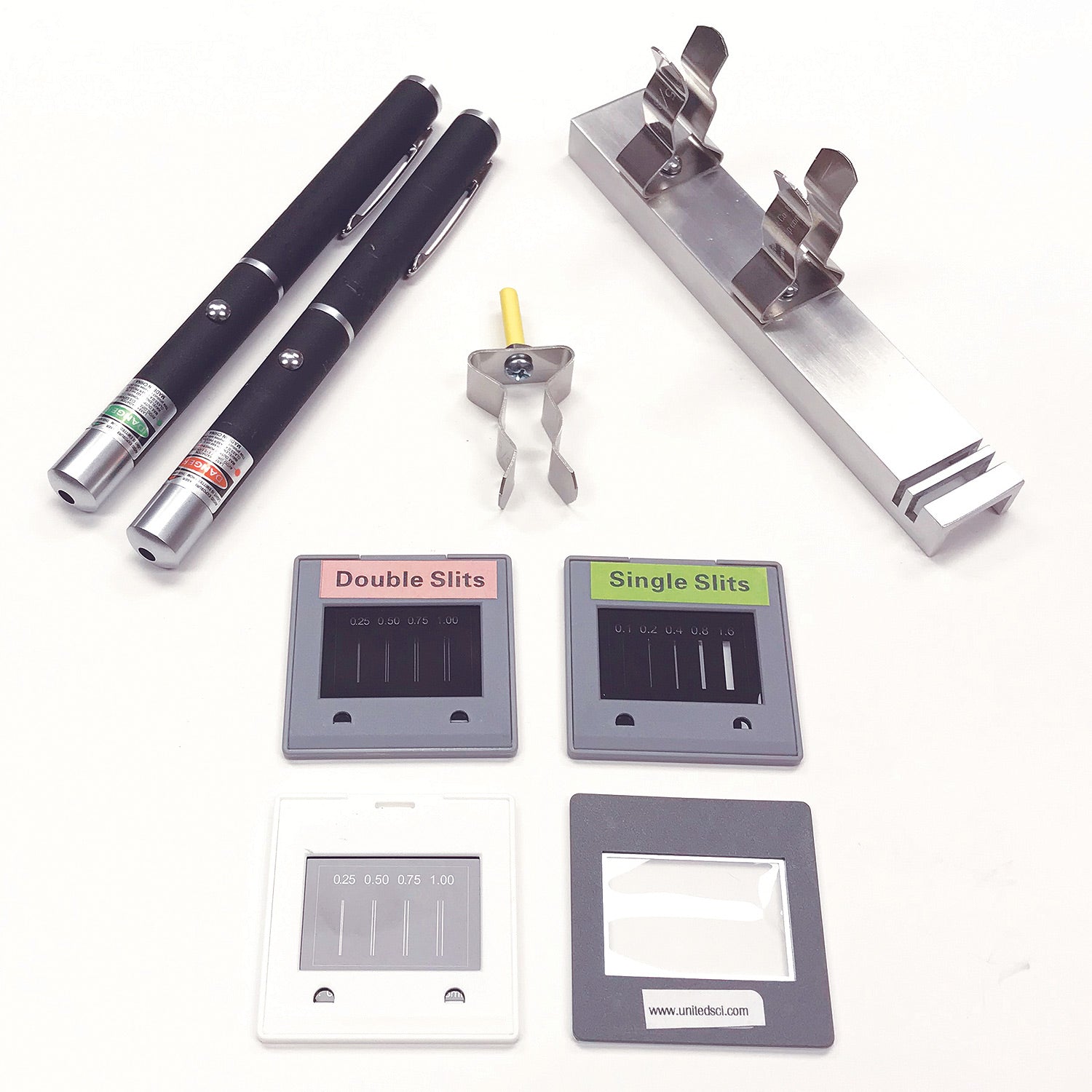 United Scientific® Laser Diffraction & Interference Demonstration Kit – Includes Red & Green Lasers, Slit Slides, Activity Guide
