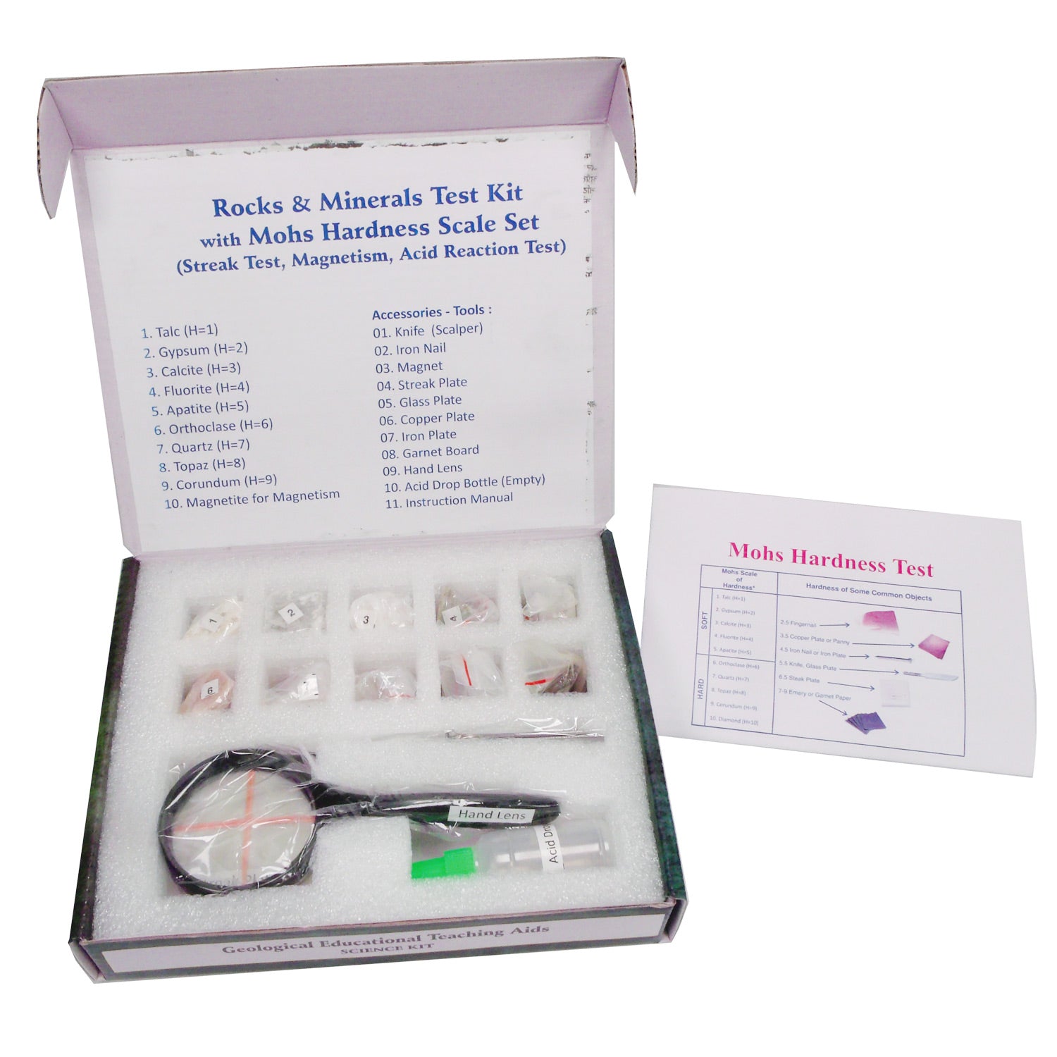 United Scientific® Mineral Activity Kit – 20 Specimen Geology Set with Tools for Mohs Hardness, Streak, and Magnetism Tests