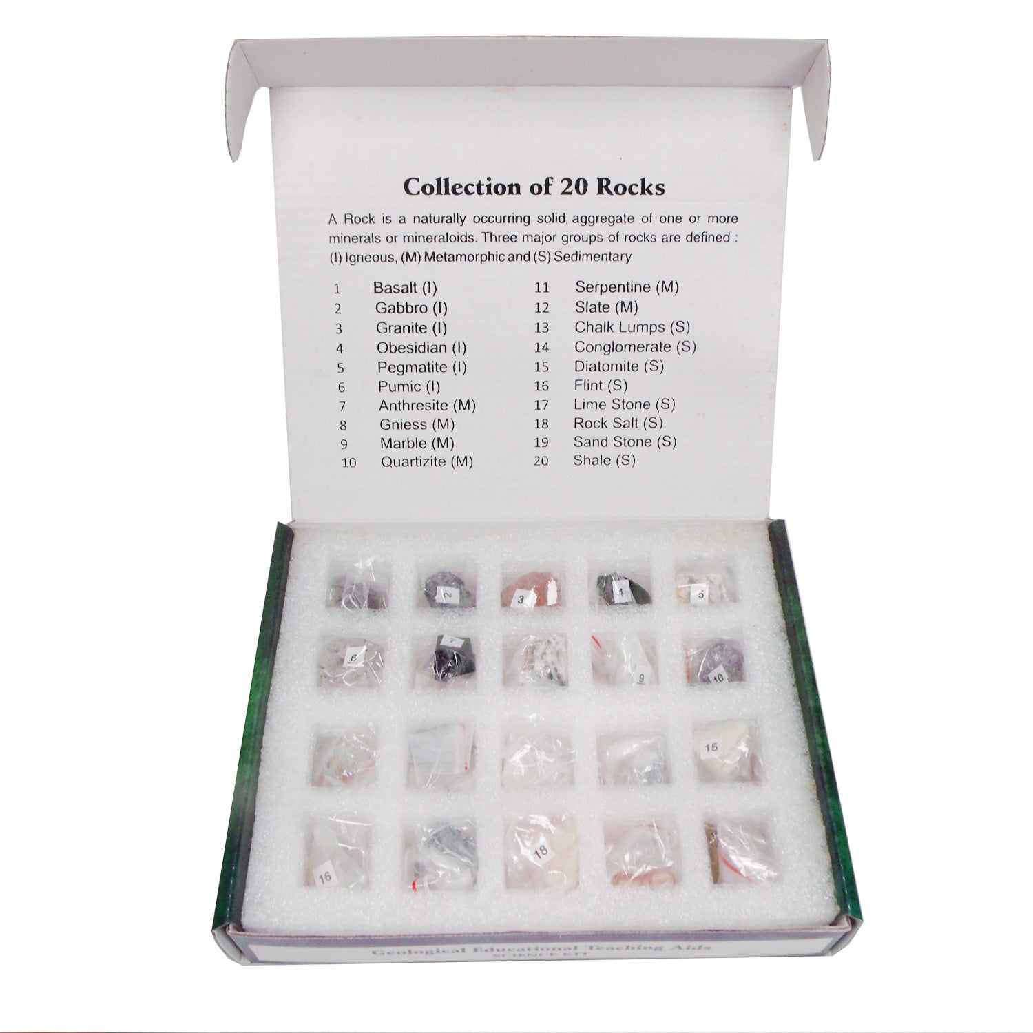 United Scientific® Rock Collection – 20 Specimens of Igneous, Sedimentary & Metamorphic Rocks for Geology & Earth Science Education