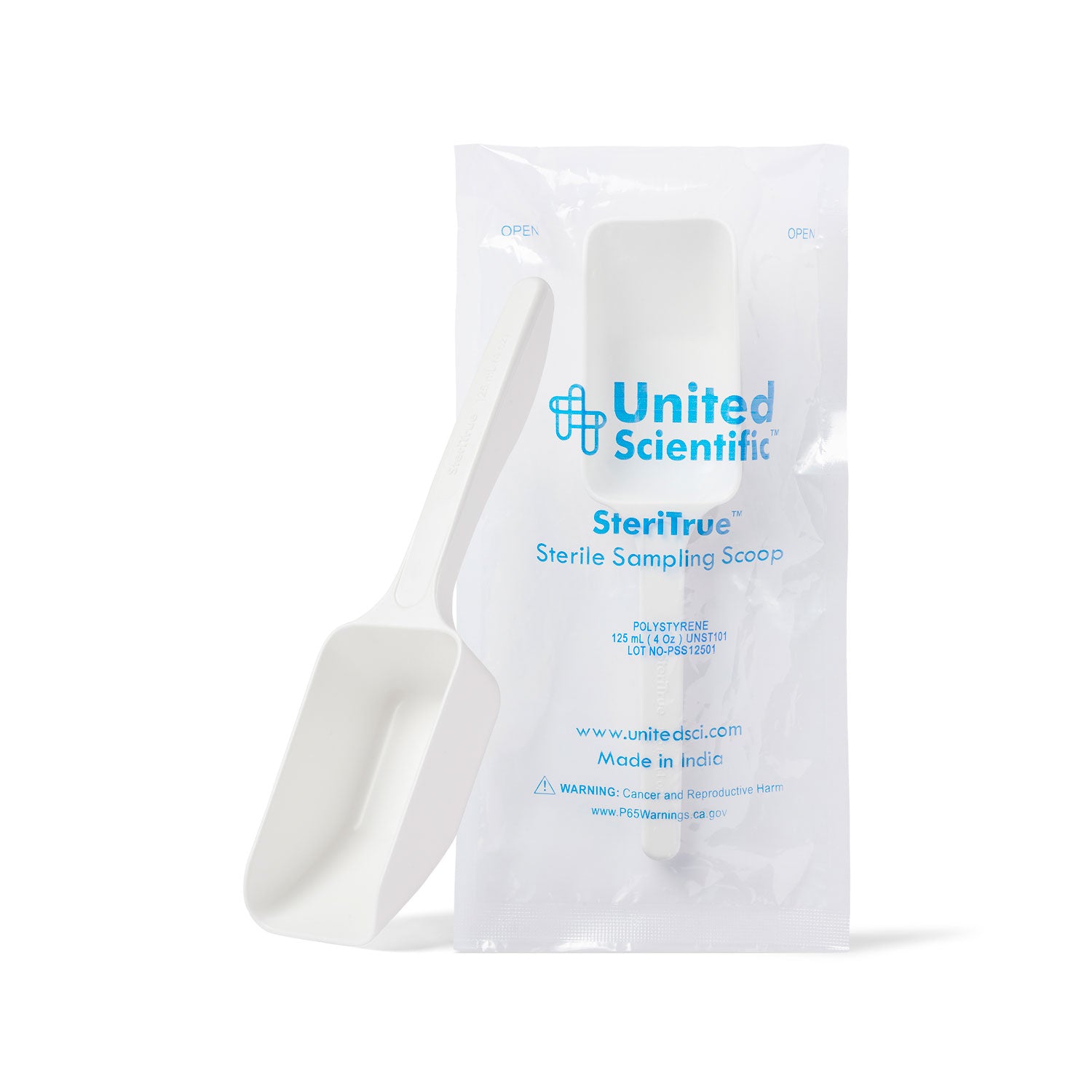 United Scientific® Steritrue™ Sterile Sampling Scoops – 60 mL (2 oz), Polystyrene, Pack of 100