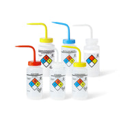 UniSafe™ Assorted Vented Safety Wash Bottles, 500mL – Set of 6 LDPE Chemical Bottles (GHS Compliant)