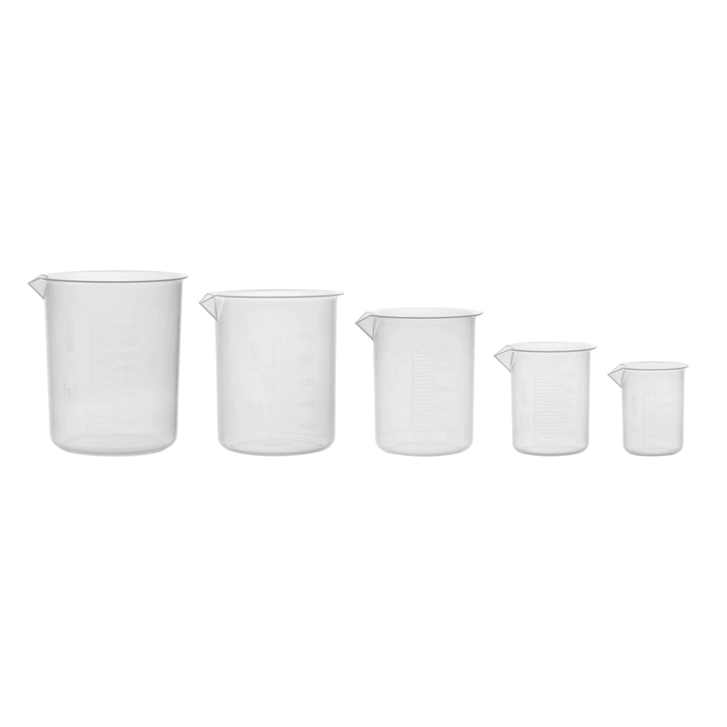 5-Piece Polypropylene Plastic Beaker Set – 50ml, 100ml, 250ml, 500ml & 1000ml – Raised Graduations, Non-Drip Spout – Lab, Classroom & Home Use