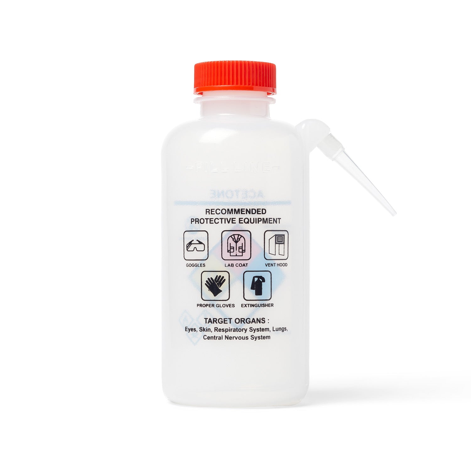 United Scientific® UniSafe™ Acetone Wash Bottle – Unitary LDPE, 500mL, Pack of 6 | Chemical Safety Compliant