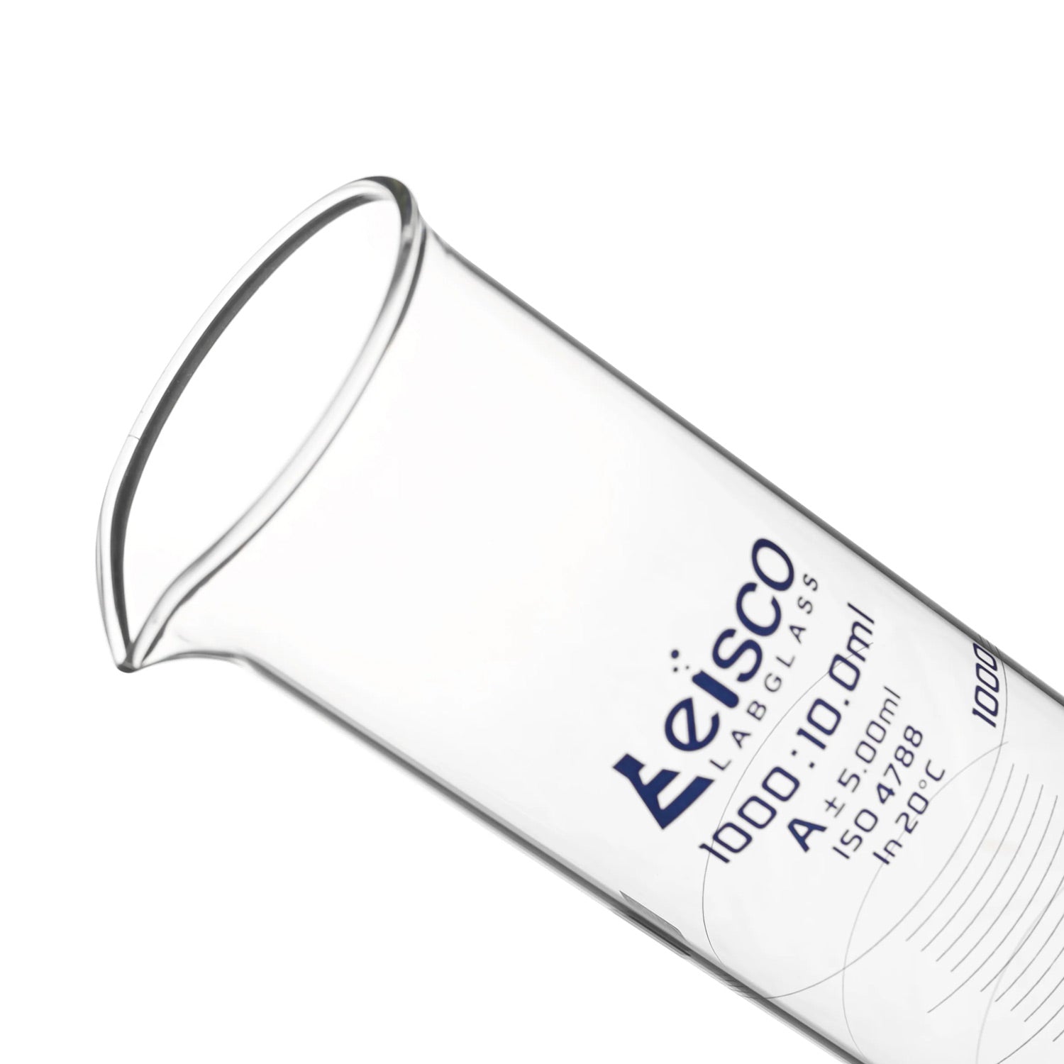 1000mL Class A Glass Graduated Cylinder with Hexagonal Base & Blue Graduations – Borosilicate 3.3, Eisco Labs