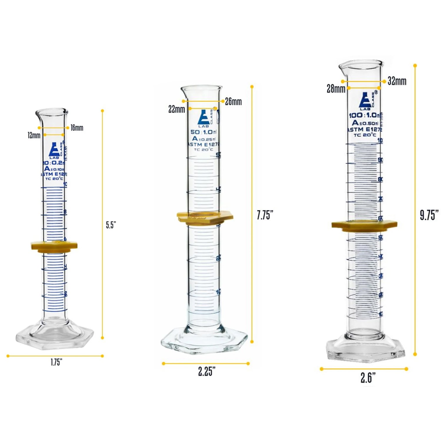 Eisco Labs 9-Piece Glassware Safety Pack – Borosilicate Beakers, Erlenmeyer Flasks & ASTM Class A Measuring Cylinders
