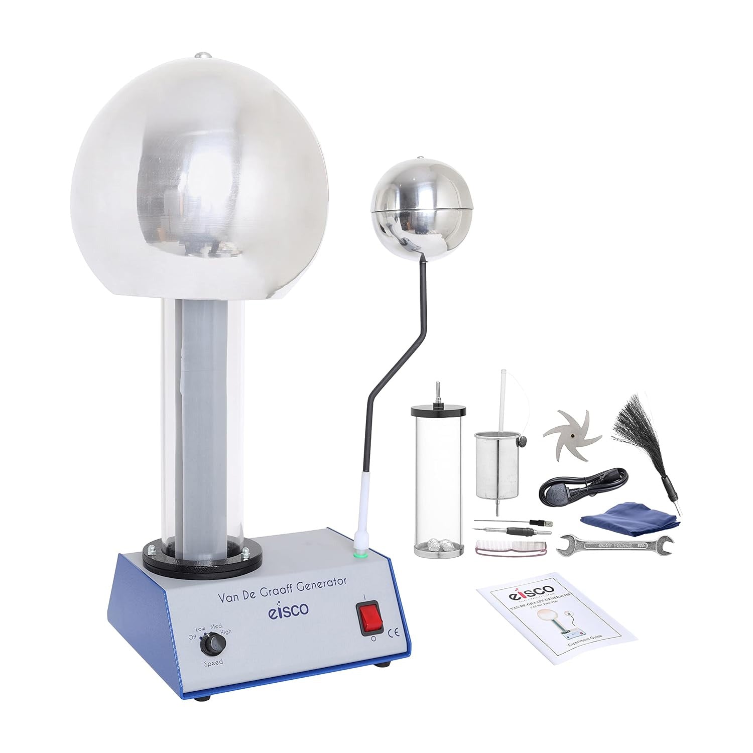 EISCO 400,000 Volt Van de Graaff Generator Kit with 10 Electrostatic Attachments – High Voltage Physics Demonstration Set