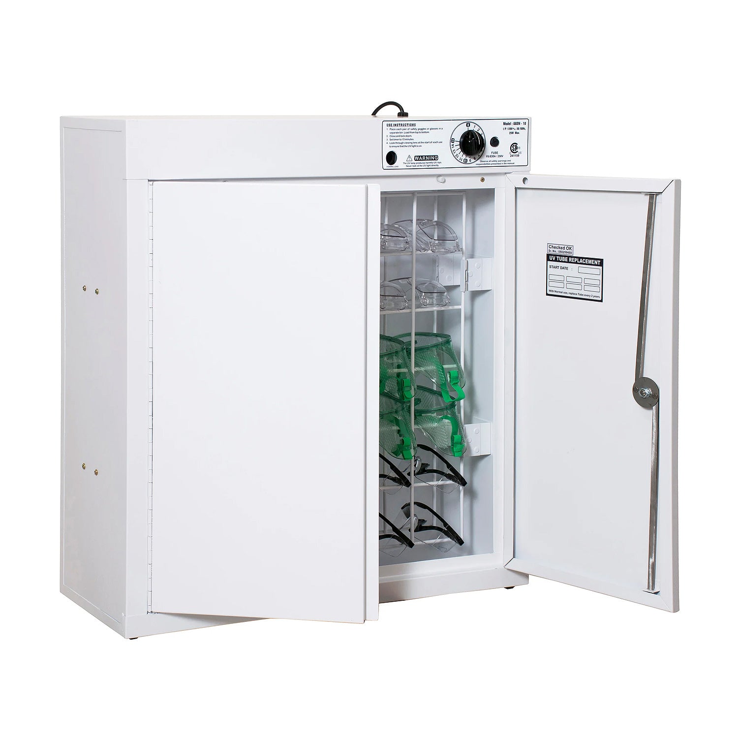 Eisco Labs UV Goggle Sanitizing Cabinet – Holds 36 Safety Goggles, Wall Mountable, Heavy Duty Steel UVGI Disinfection Unit for Science Classrooms