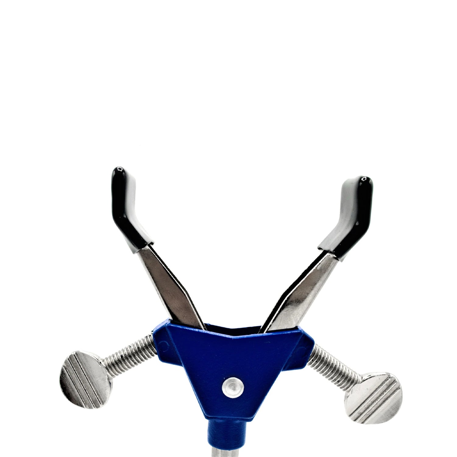 2-Finger Spring Loaded Laboratory Clamp with Stainless Steel Rod – 2.75" Max Opening, Vinyl Coated Prongs, Heavy Duty Lab Clamp for Beakers, Flasks & Test Tubes