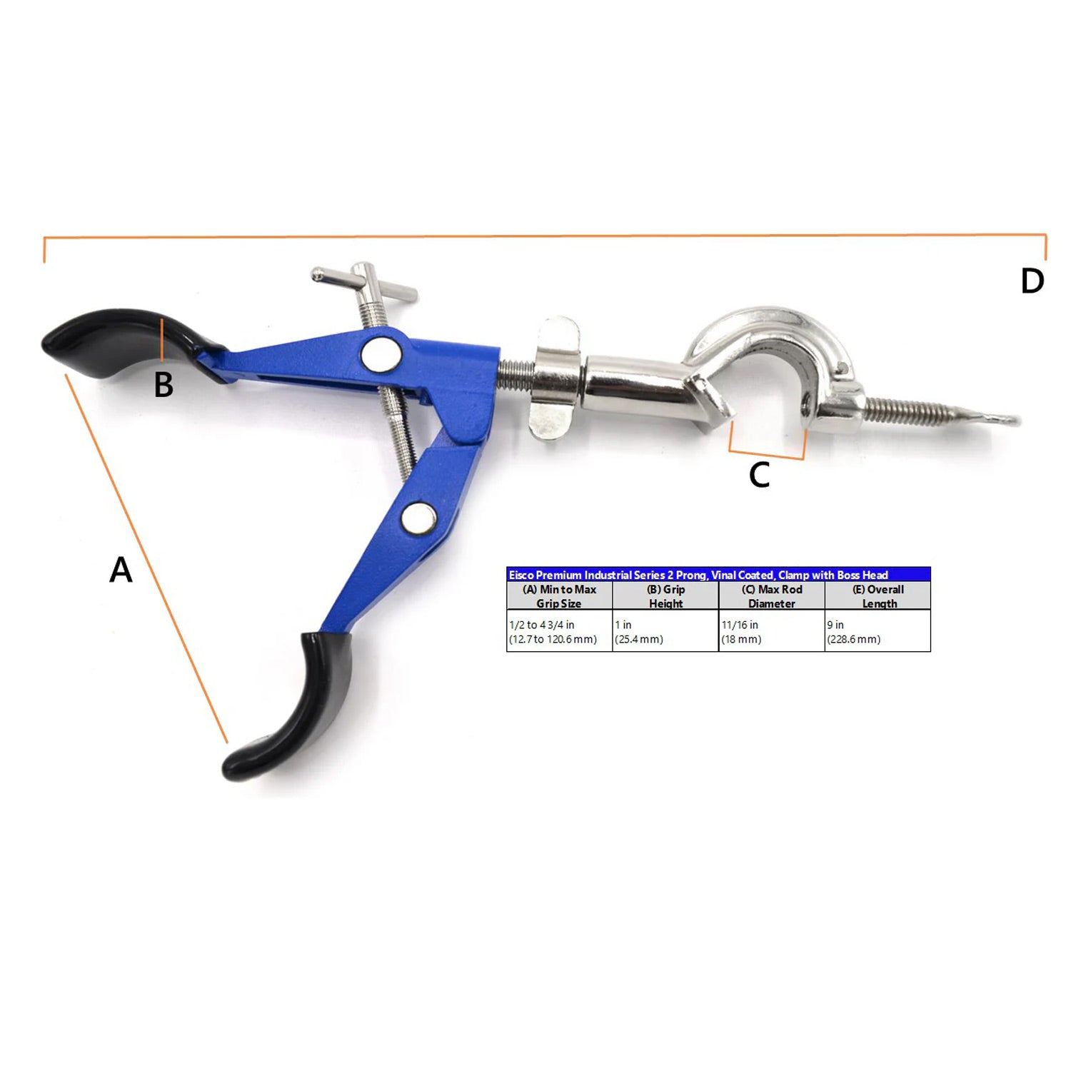 2-Prong Burette Clamp with Swivel Bosshead – Zinc Alloy Laboratory Clamp, Vinyl-Coated Jaws, 4.25" (11cm) Max Opening